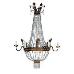 Pair of Large Italian Empire Crystal and Gilt Tole Chandeliers