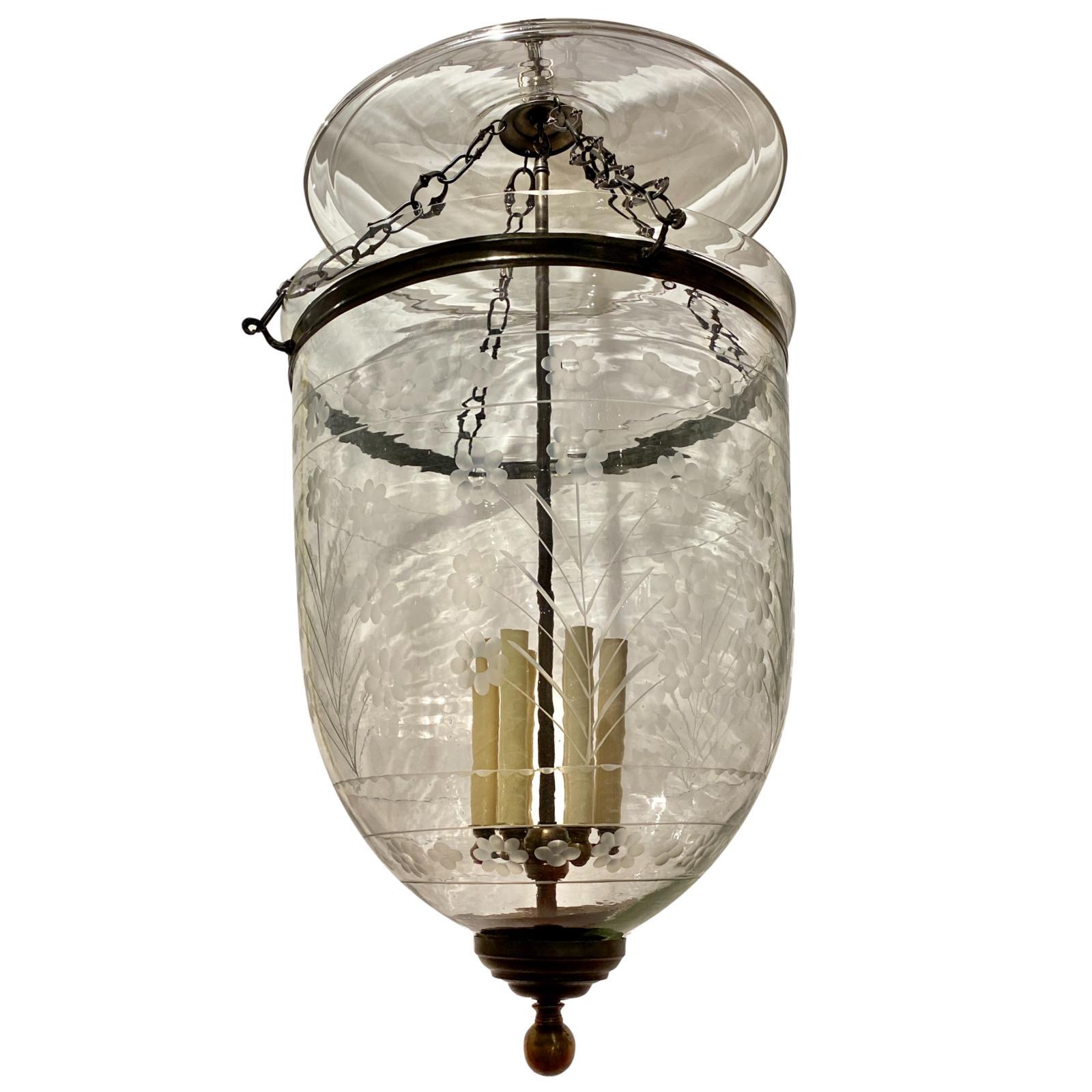 Glass Pair of Large Italian Etched Lanterns, Sold Individually For Sale