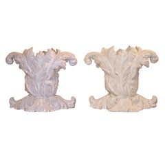 Pair of Large Italian Faience Glazed Acanthus Planters or Vases