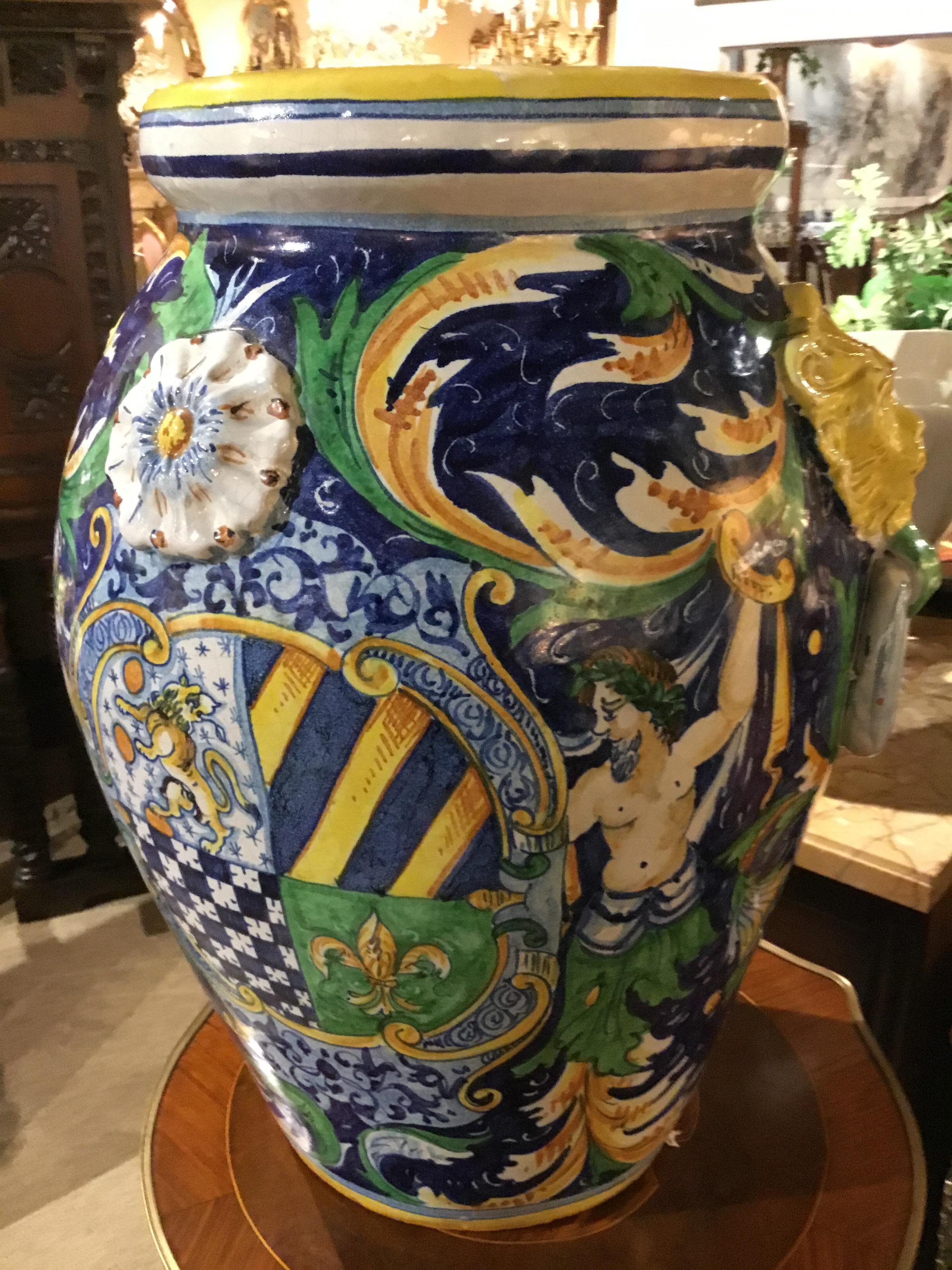 Pair of Large Italian Faience Urns/Vases, Renaissance Style, 19th Century 3