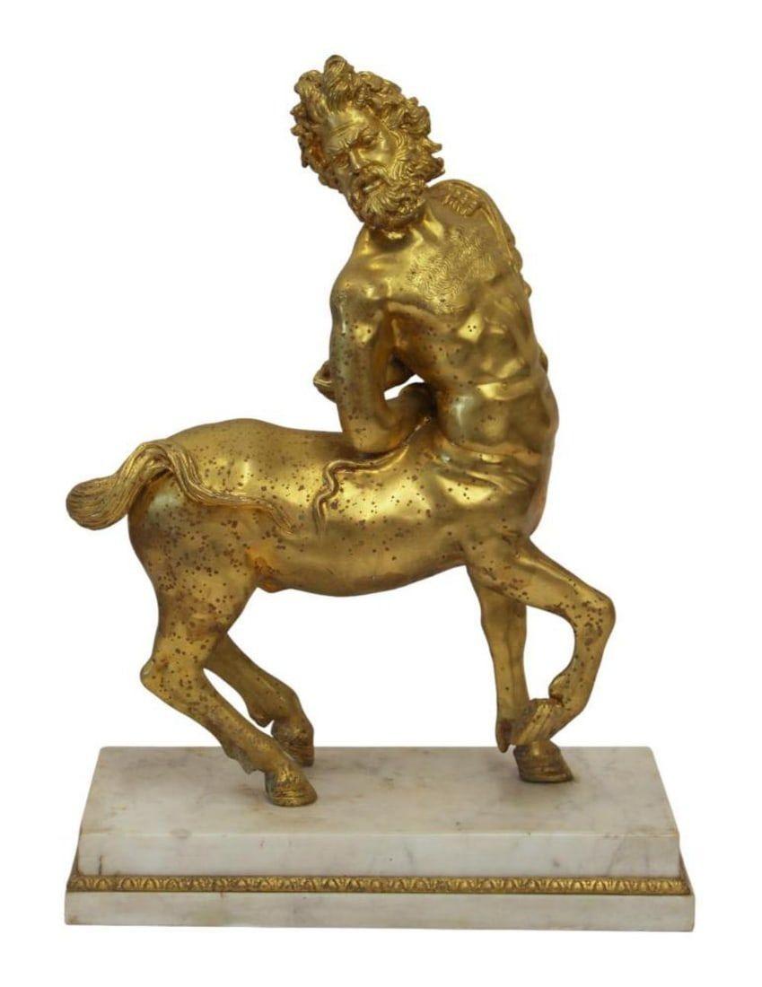 20th Century pair of large Italian Furietti Centaur Gilt Bronze and Marble Sculptures