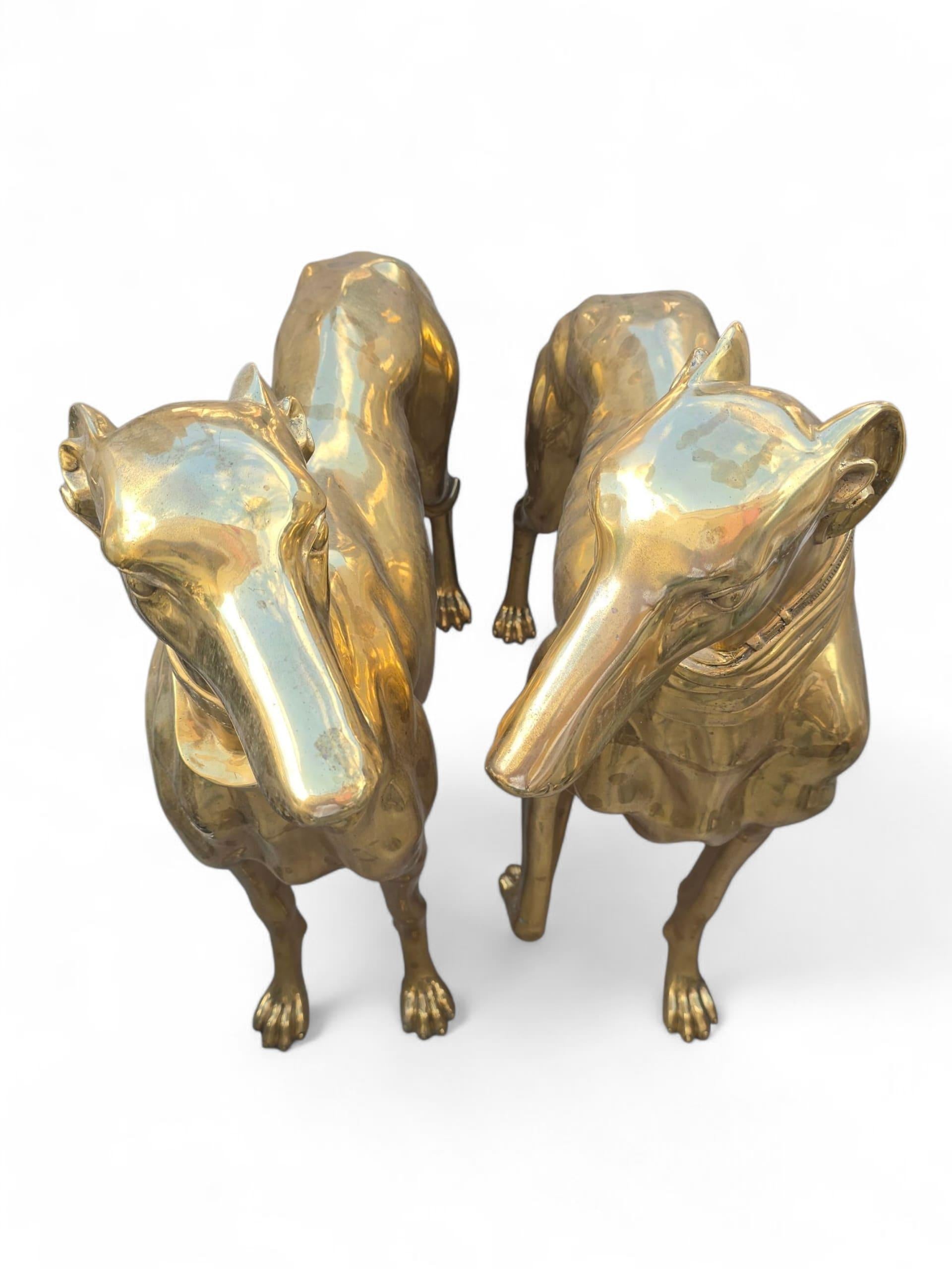 Pair of Large Italian Gilded Bronze Dog Sculptures, 20th Century For Sale 6