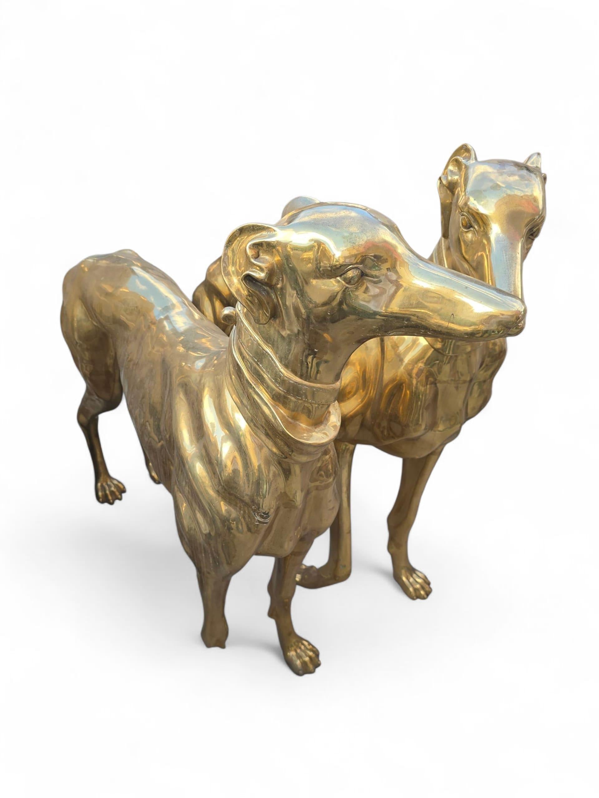 Pair of Large Italian Gilded Bronze Dog Sculptures, 20th Century For Sale 7