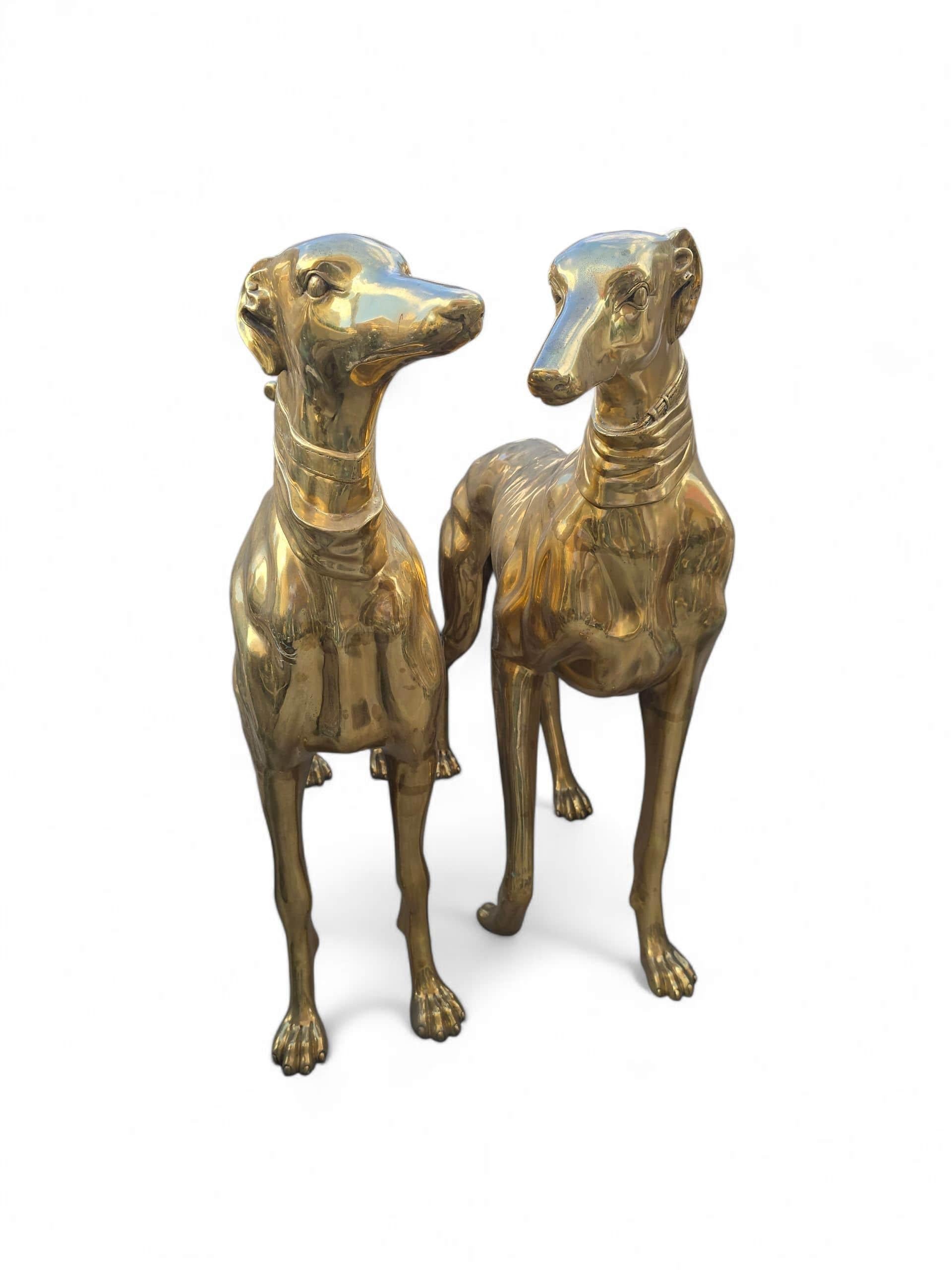 Pair of Large Italian Gilded Bronze Dog Sculptures, 20th Century For Sale 8