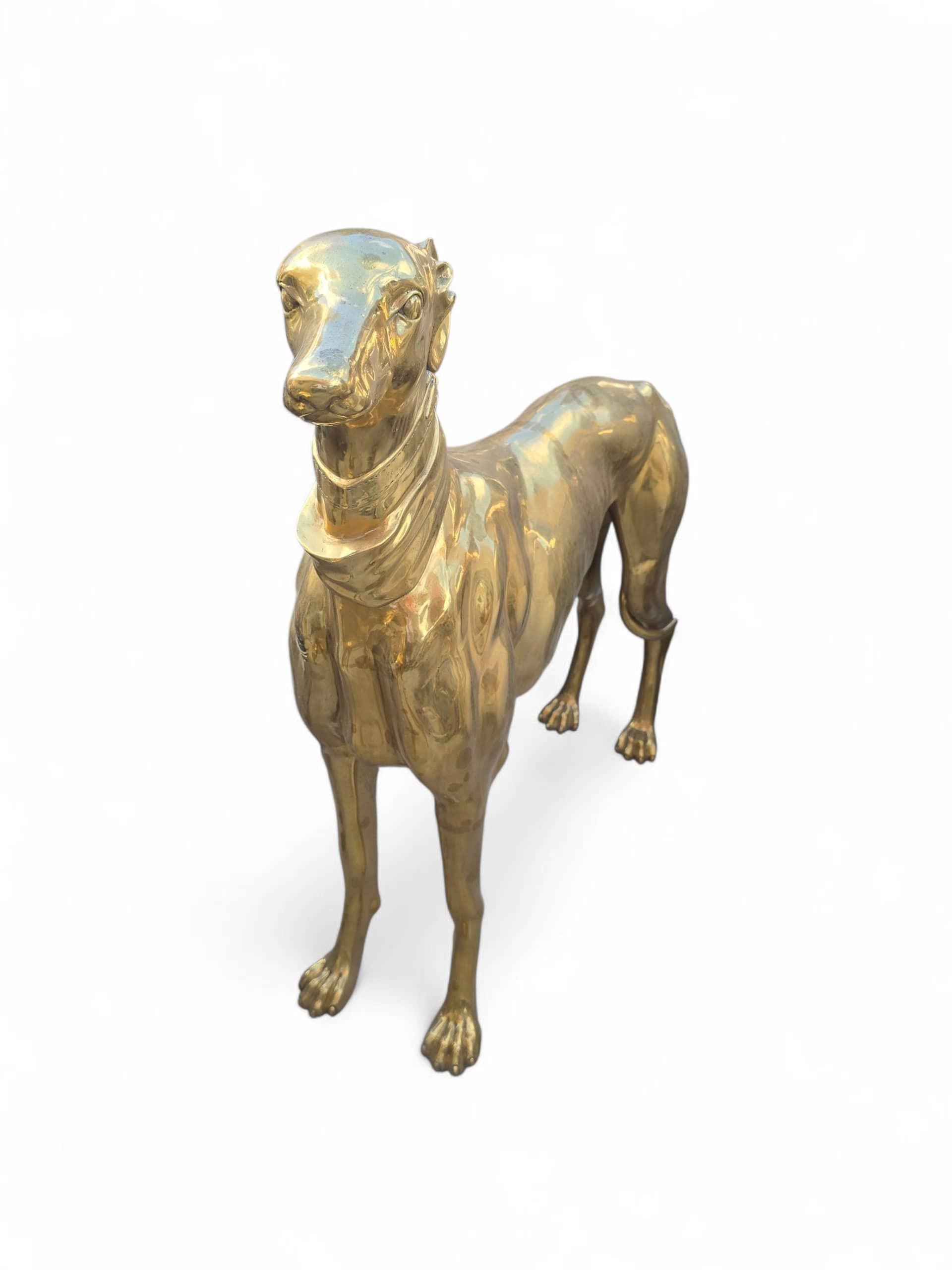 Late 20th Century Pair of Large Italian Gilded Bronze Dog Sculptures, 20th Century For Sale