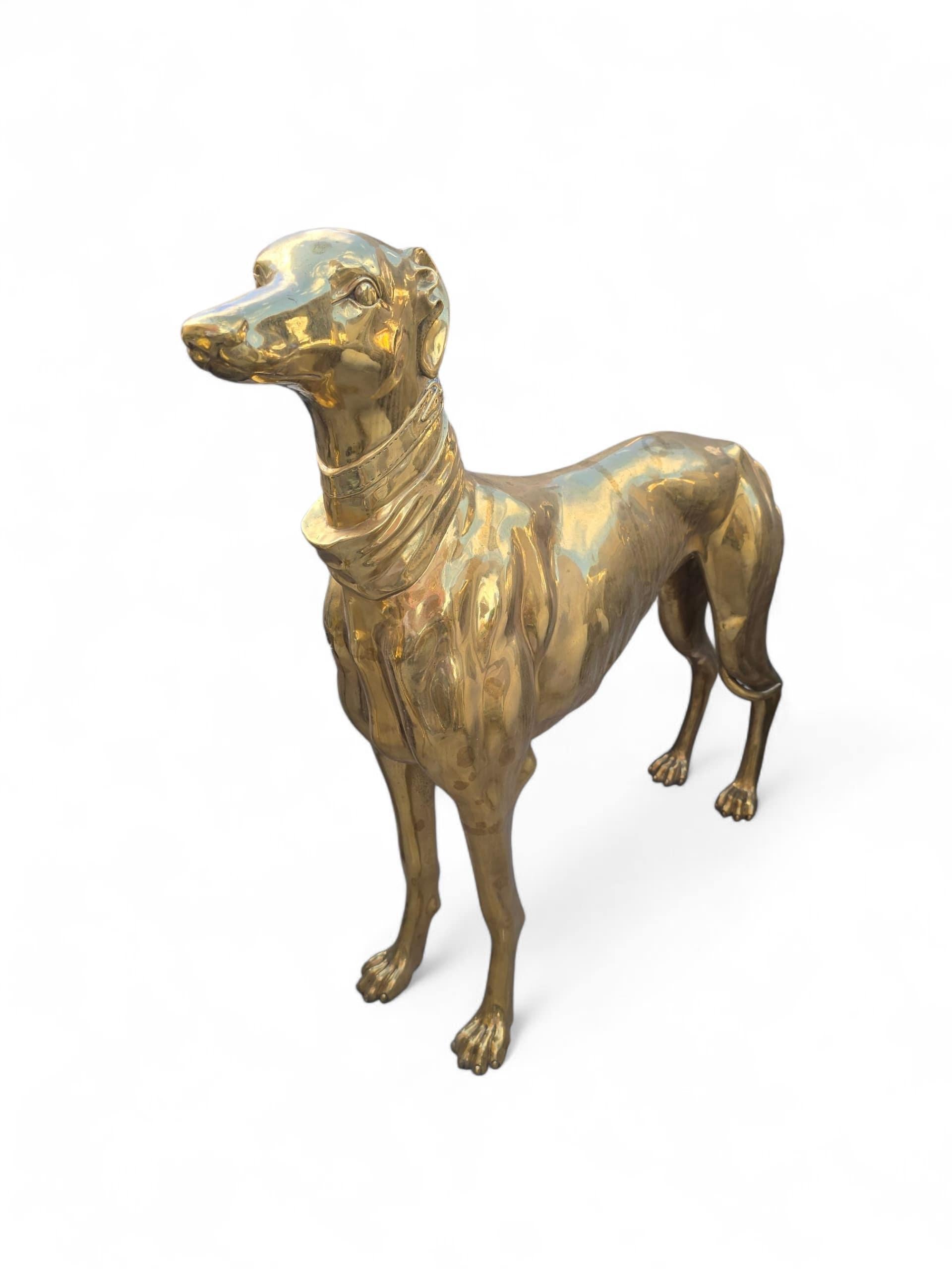 Pair of Large Italian Gilded Bronze Dog Sculptures, 20th Century For Sale 1