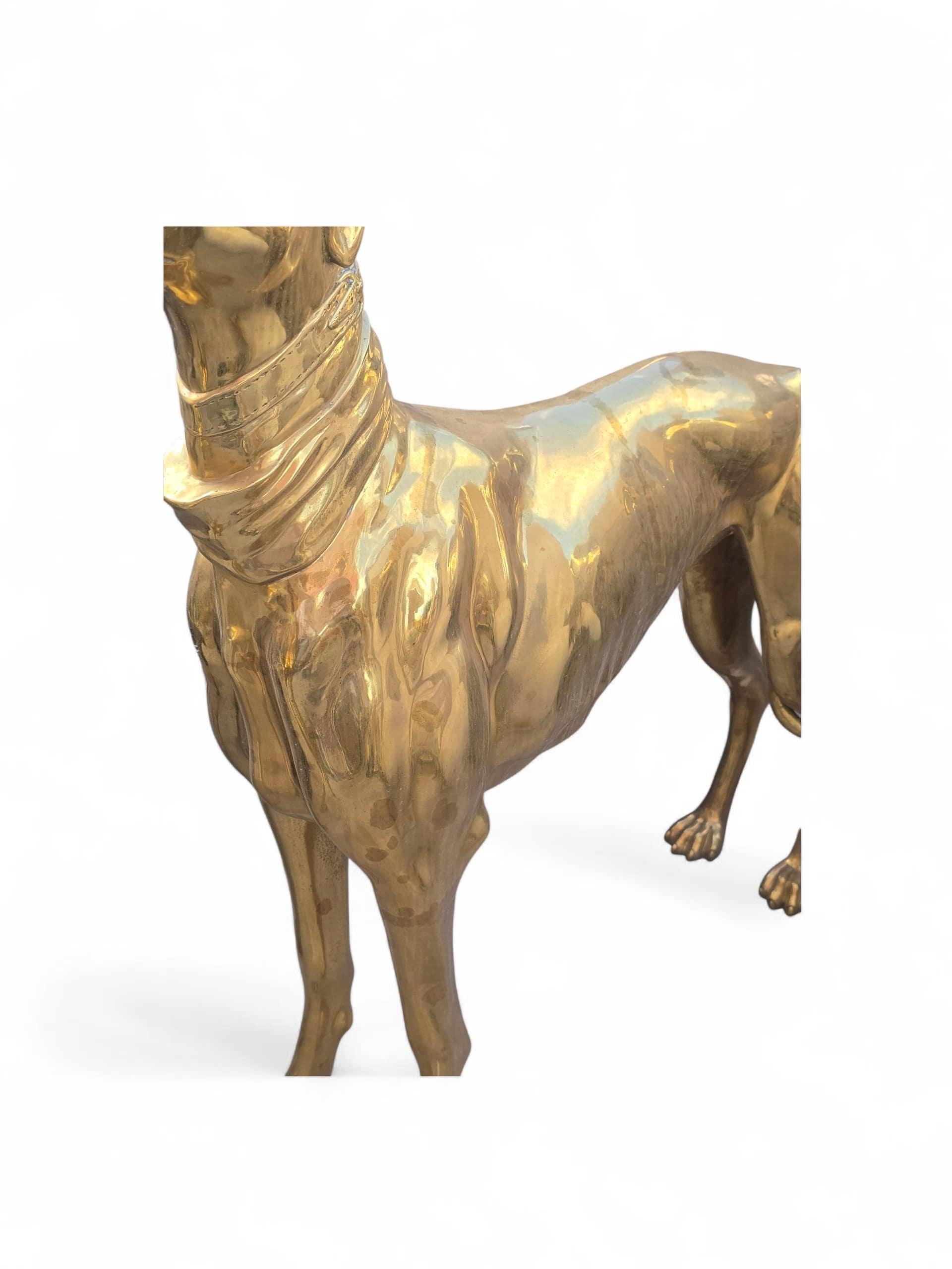 Pair of Large Italian Gilded Bronze Dog Sculptures, 20th Century For Sale 2