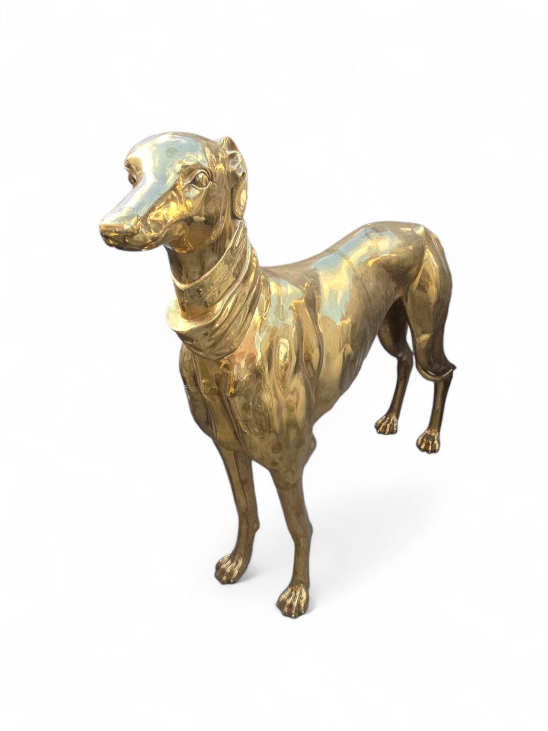 Pair of Large Italian Gilded Bronze Dog Sculptures, 20th Century For Sale 3
