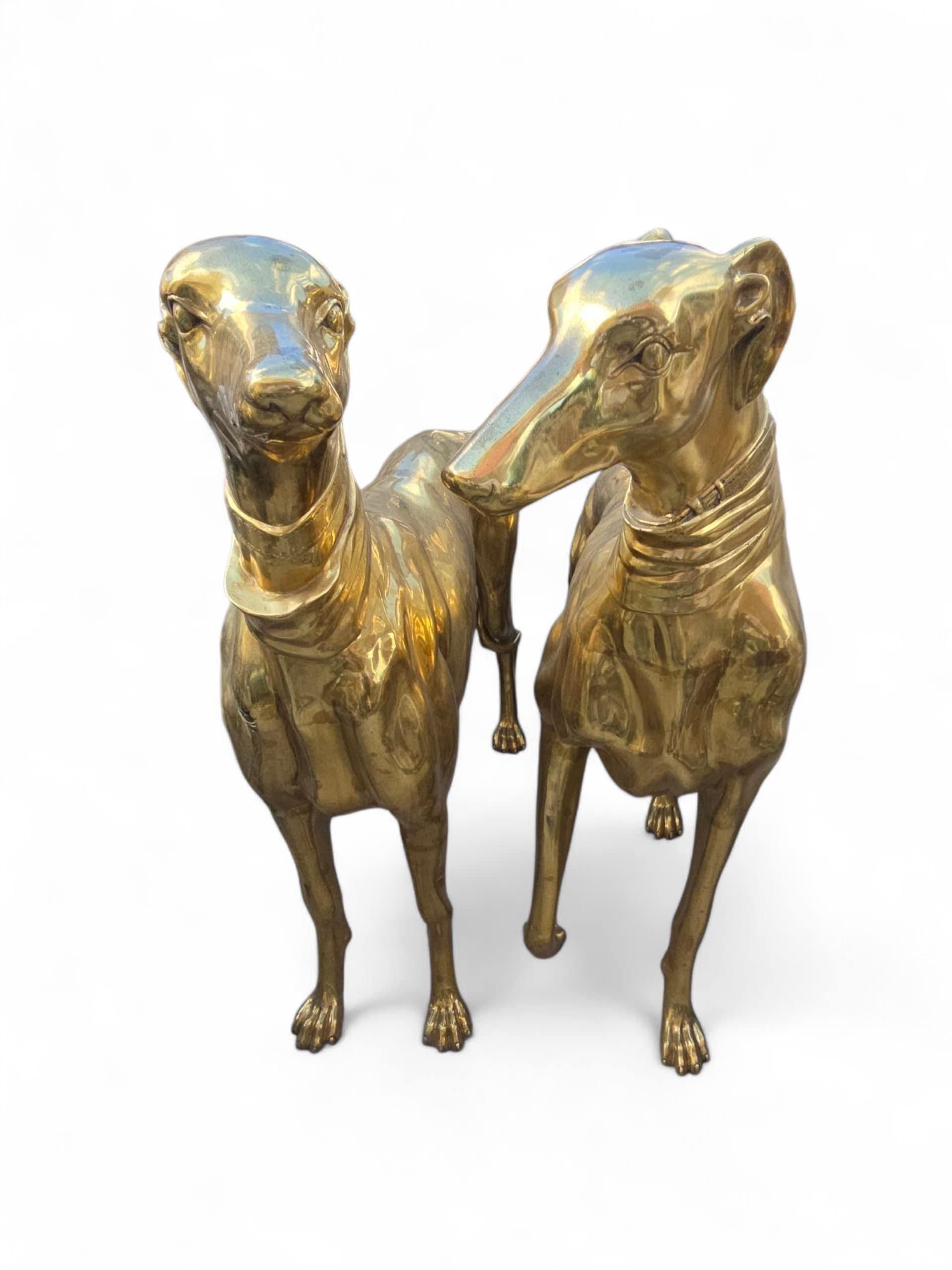 Pair of Large Italian Gilded Bronze Dog Sculptures, 20th Century For Sale 4