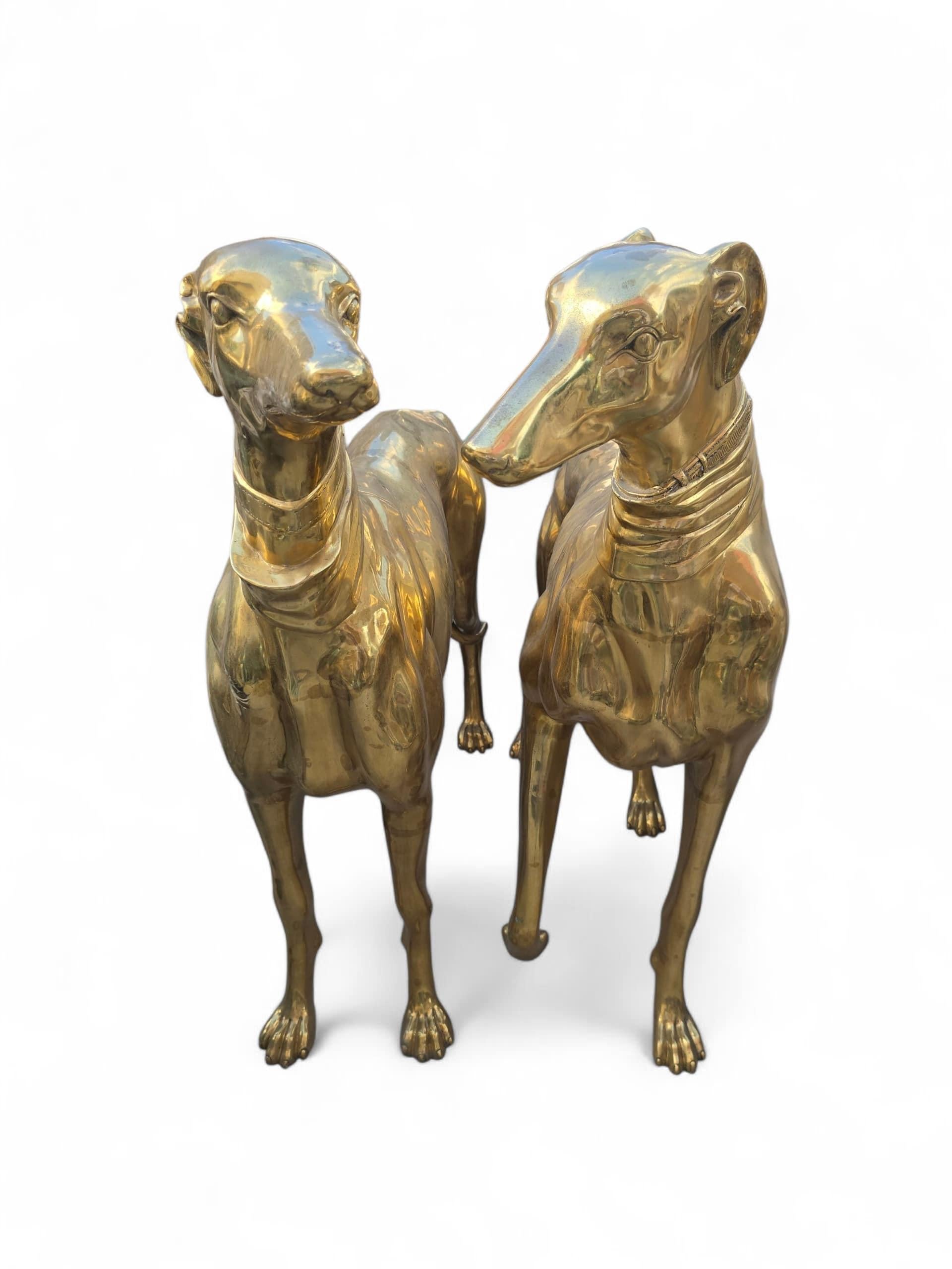 Pair of Large Italian Gilded Bronze Dog Sculptures, 20th Century For Sale 5