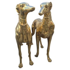 Pair of Large Italian Gilded Bronze Dog Sculptures, 20th Century