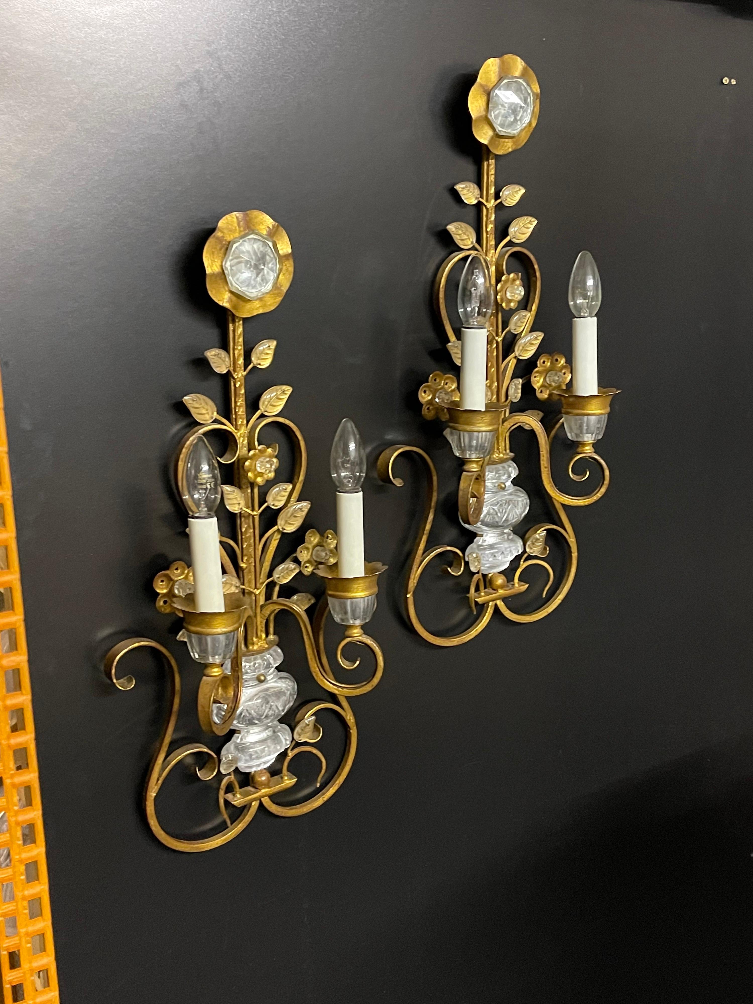 Pair of Large Italian Gilt Iron Wall Sconces by G.Banci, Italy, circa 1970s For Sale 4