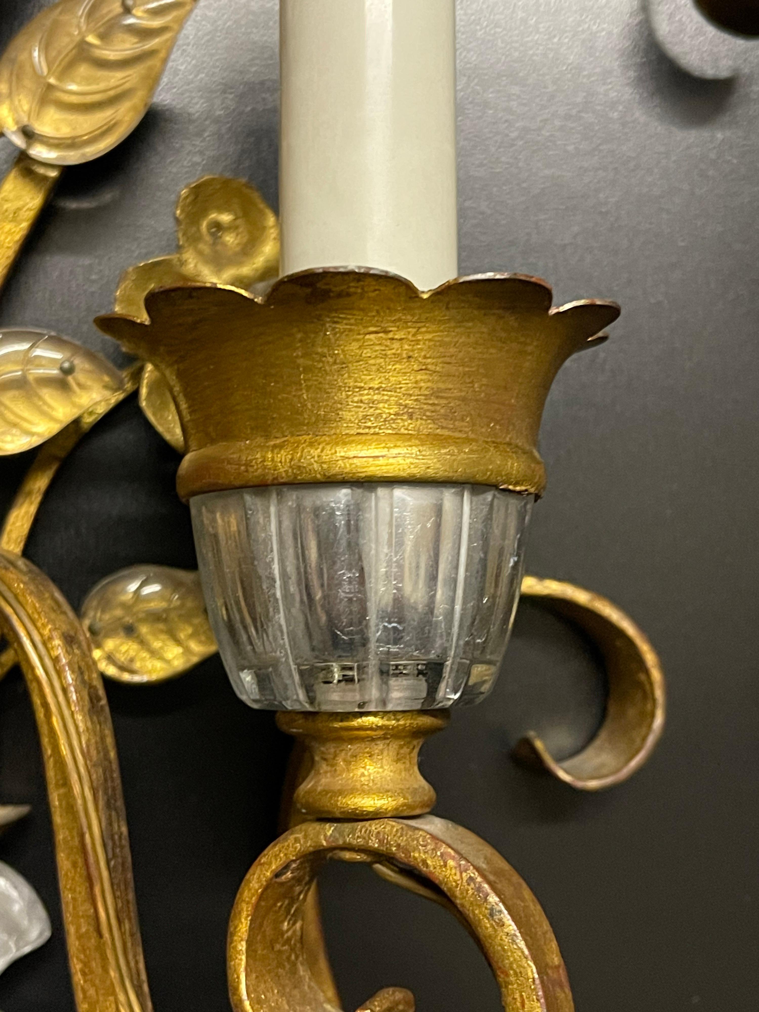 Pair of Large Italian Gilt Iron Wall Sconces by G.Banci, Italy, circa 1970s For Sale 1