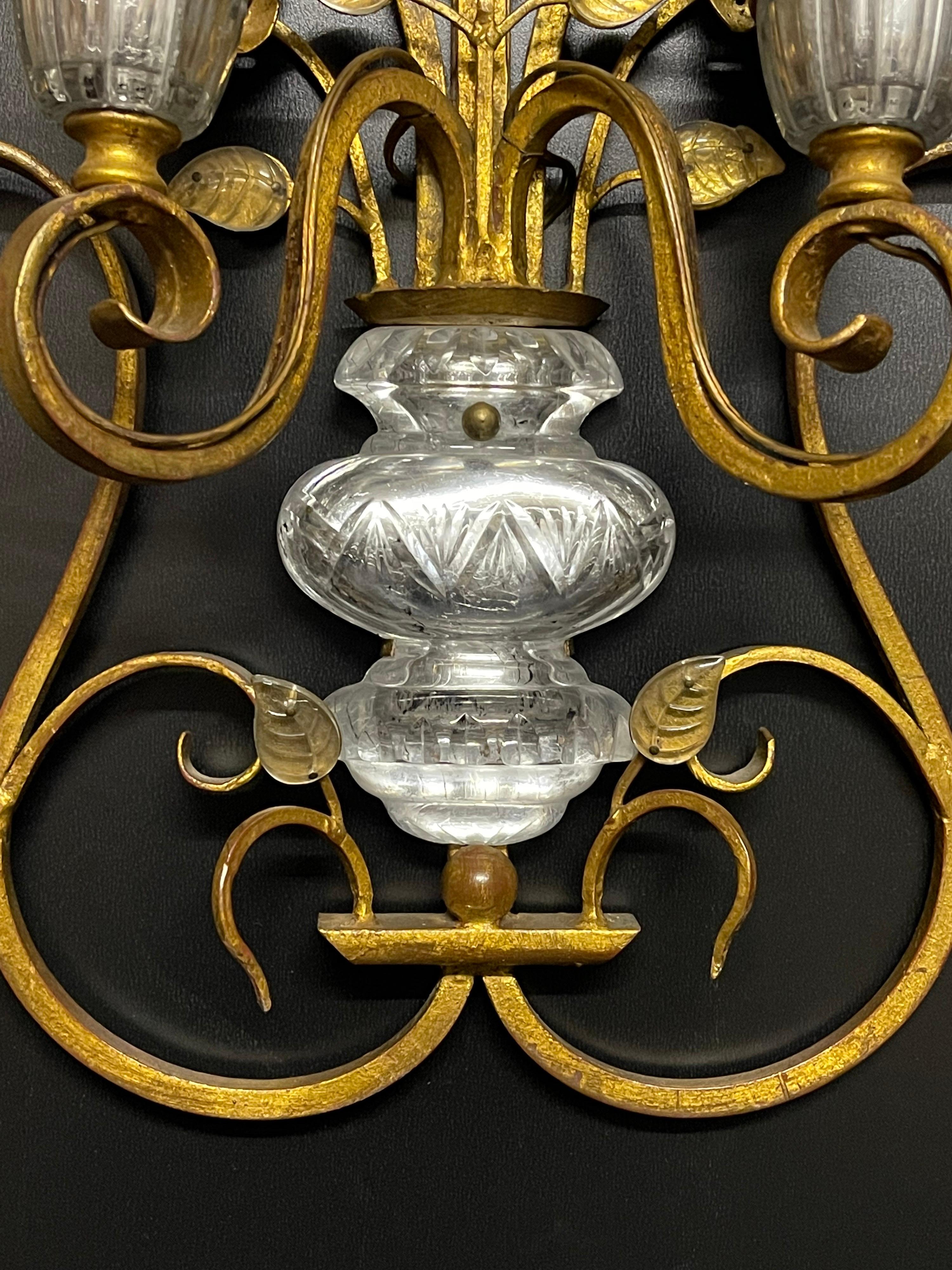 Pair of Large Italian Gilt Iron Wall Sconces by G.Banci, Italy, circa 1970s For Sale 3