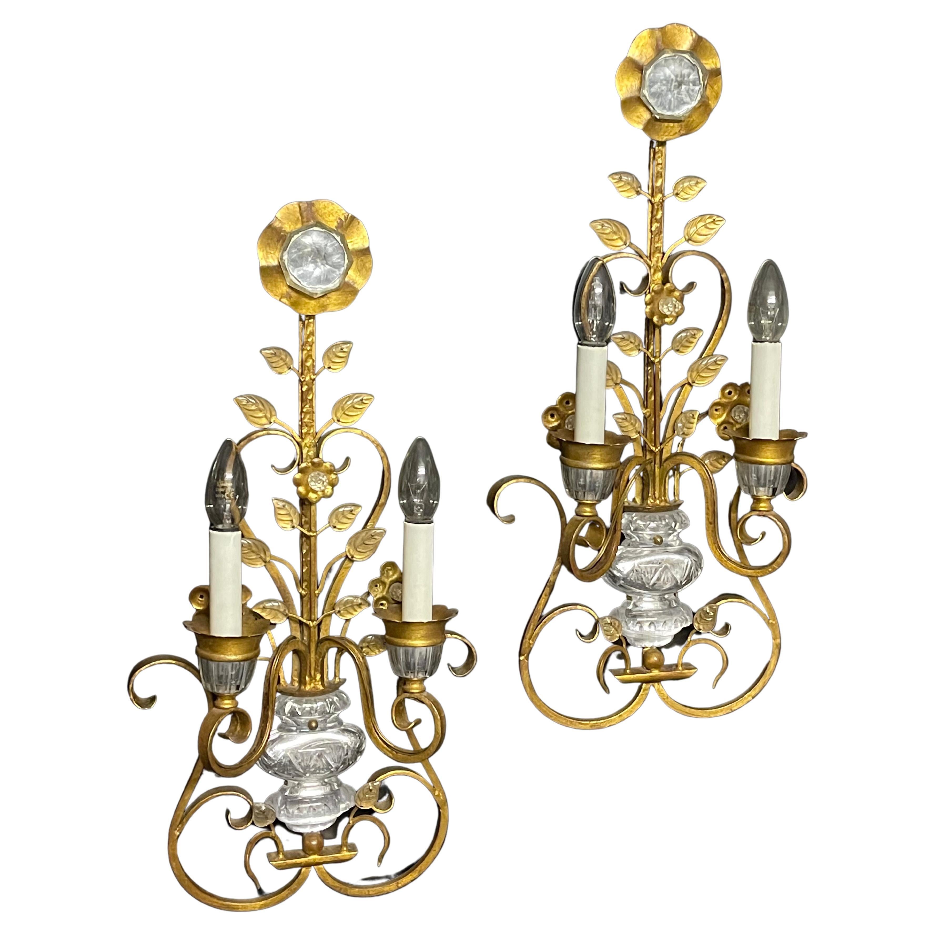 Pair of Large Italian Gilt Iron Wall Sconces by G.Banci, Italy, circa 1970s For Sale