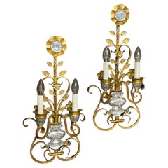 Vintage Pair of Large Italian Gilt Iron Wall Sconces by G.Banci, Italy, circa 1970s