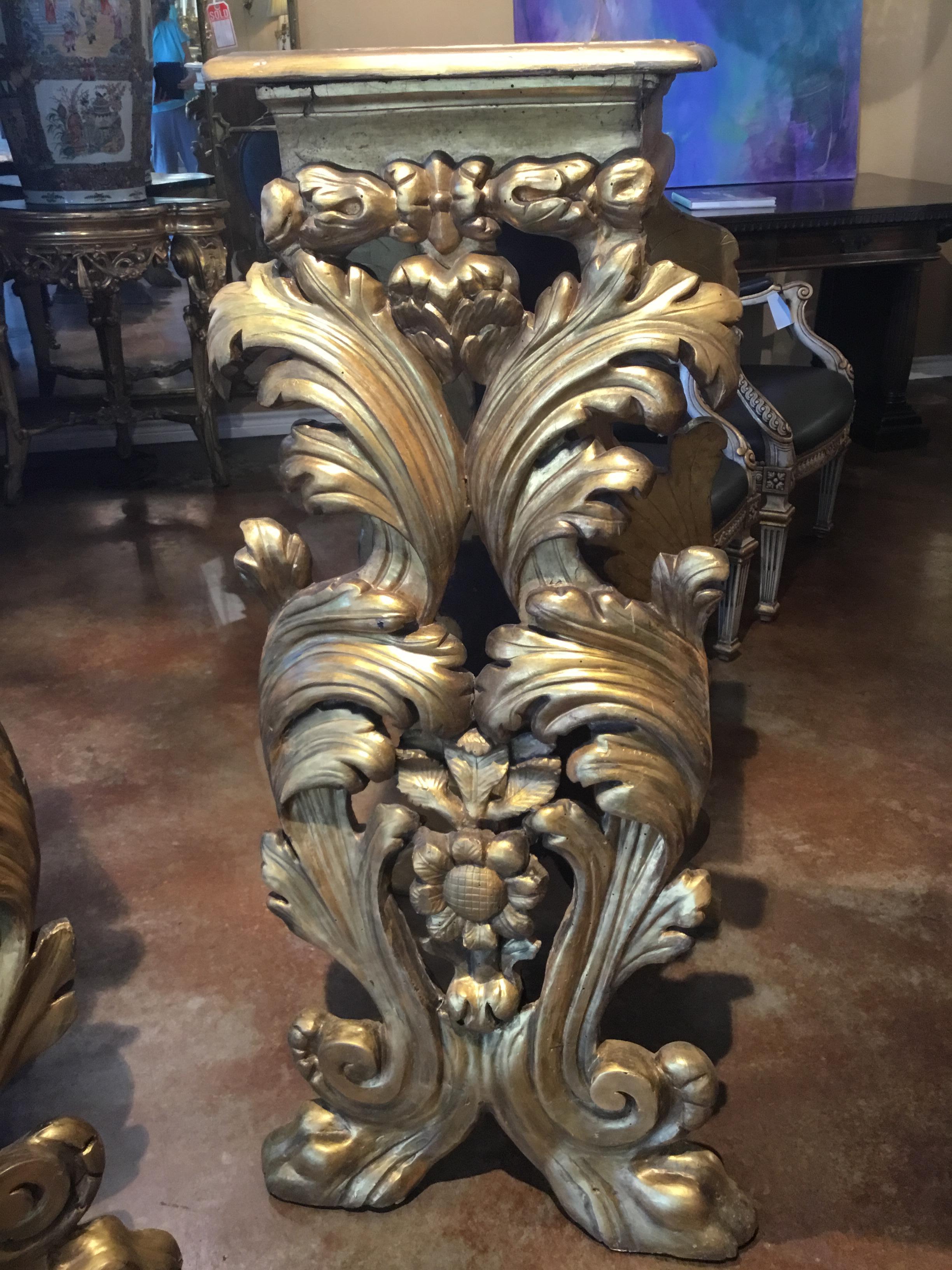 Pair of Large Italian Giltwood Hand Carved Pedestals 5