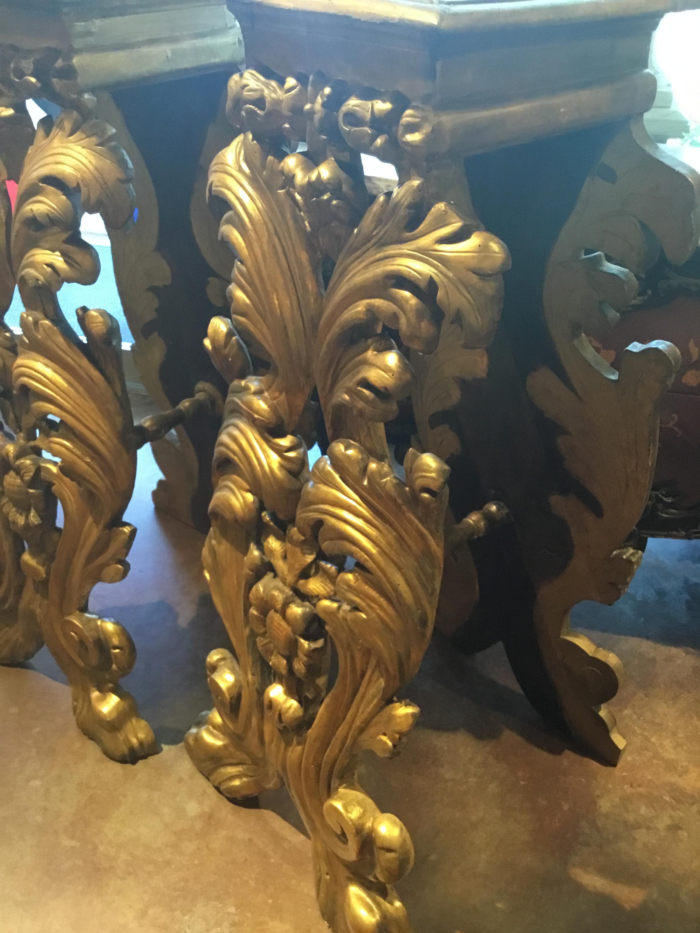 Pair of Large Italian Giltwood Hand Carved Pedestals 1