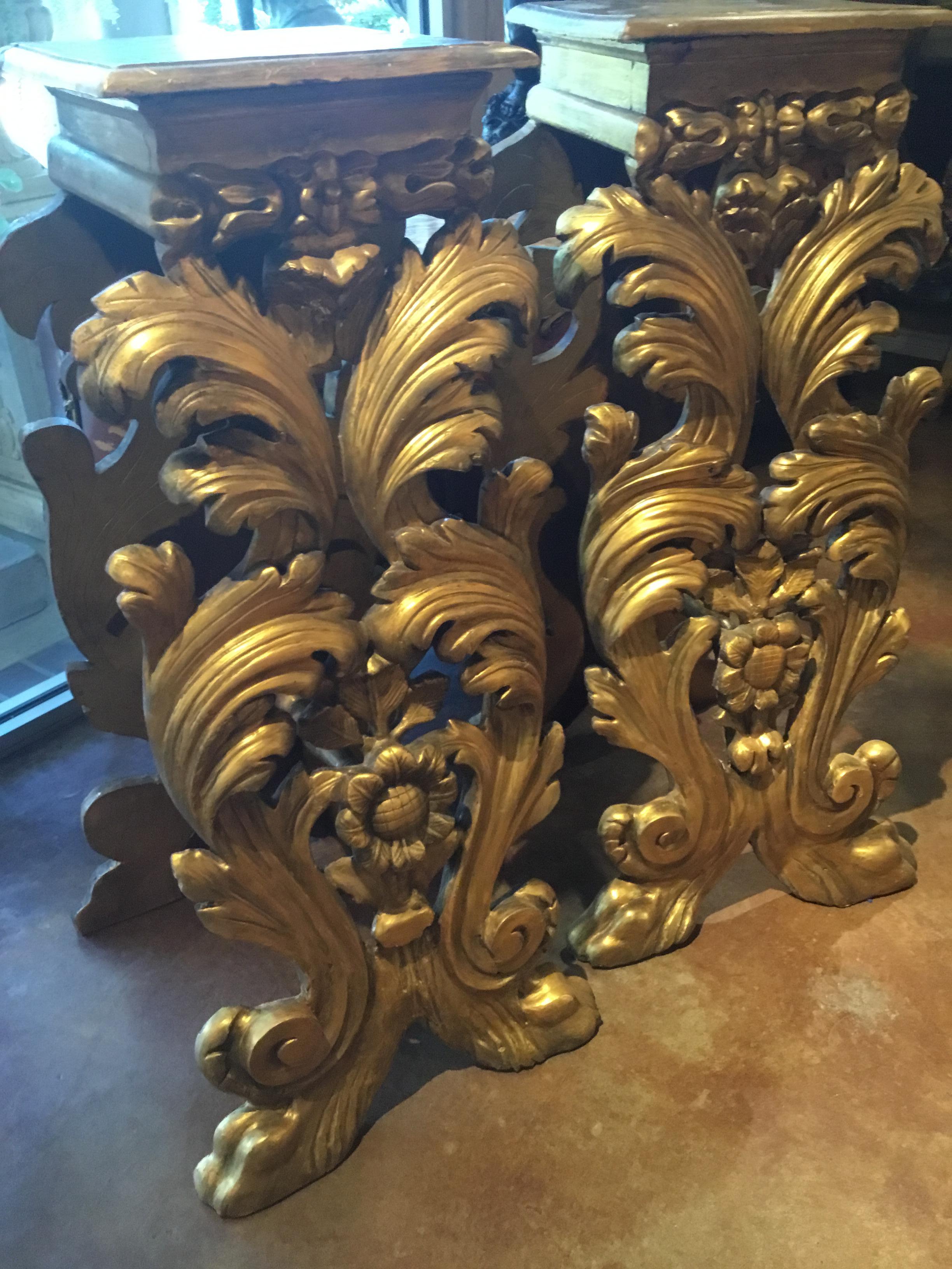 Pair of Large Italian Giltwood Hand Carved Pedestals 2