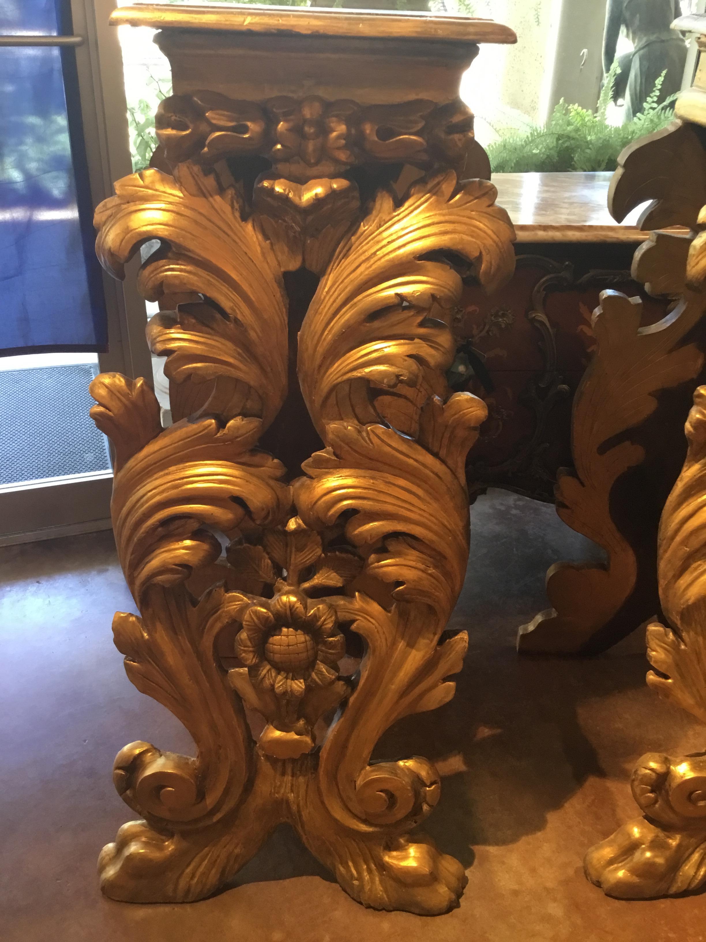 Pair of Large Italian Giltwood Hand Carved Pedestals 3