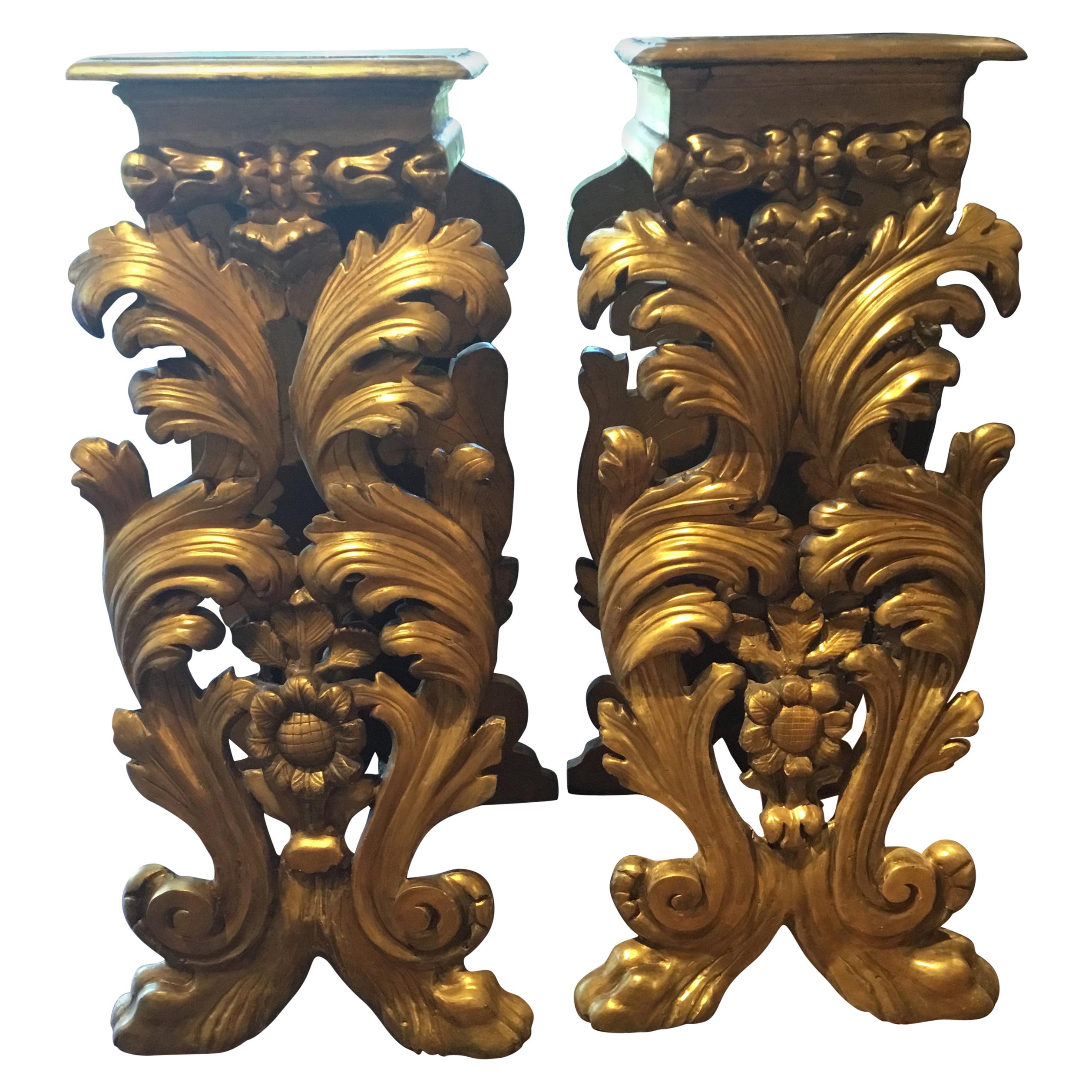 Pair of Large Italian Giltwood Hand Carved Pedestals
