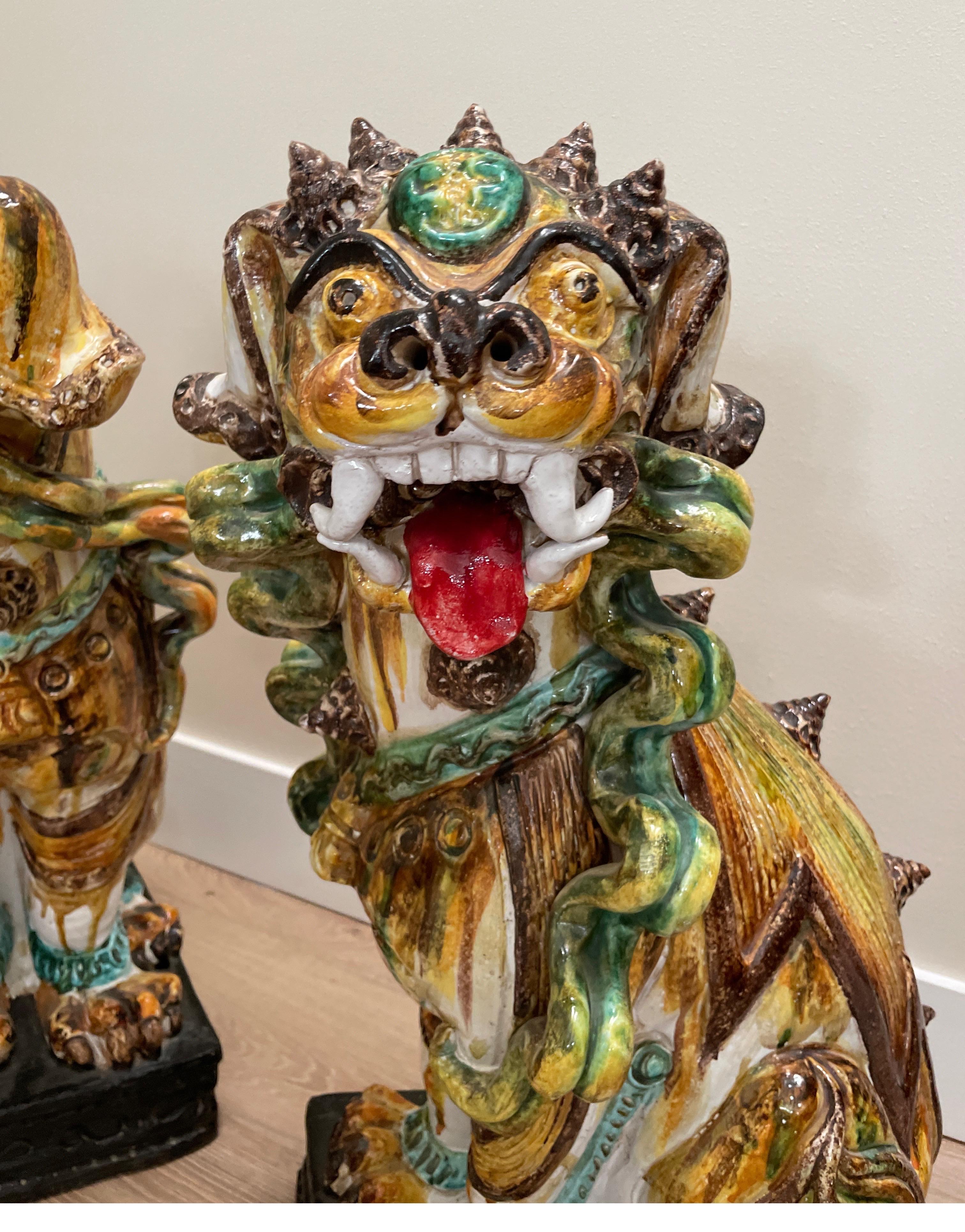 Pair of Large Italian Glazed Terra Cotta Foo Dogs 5