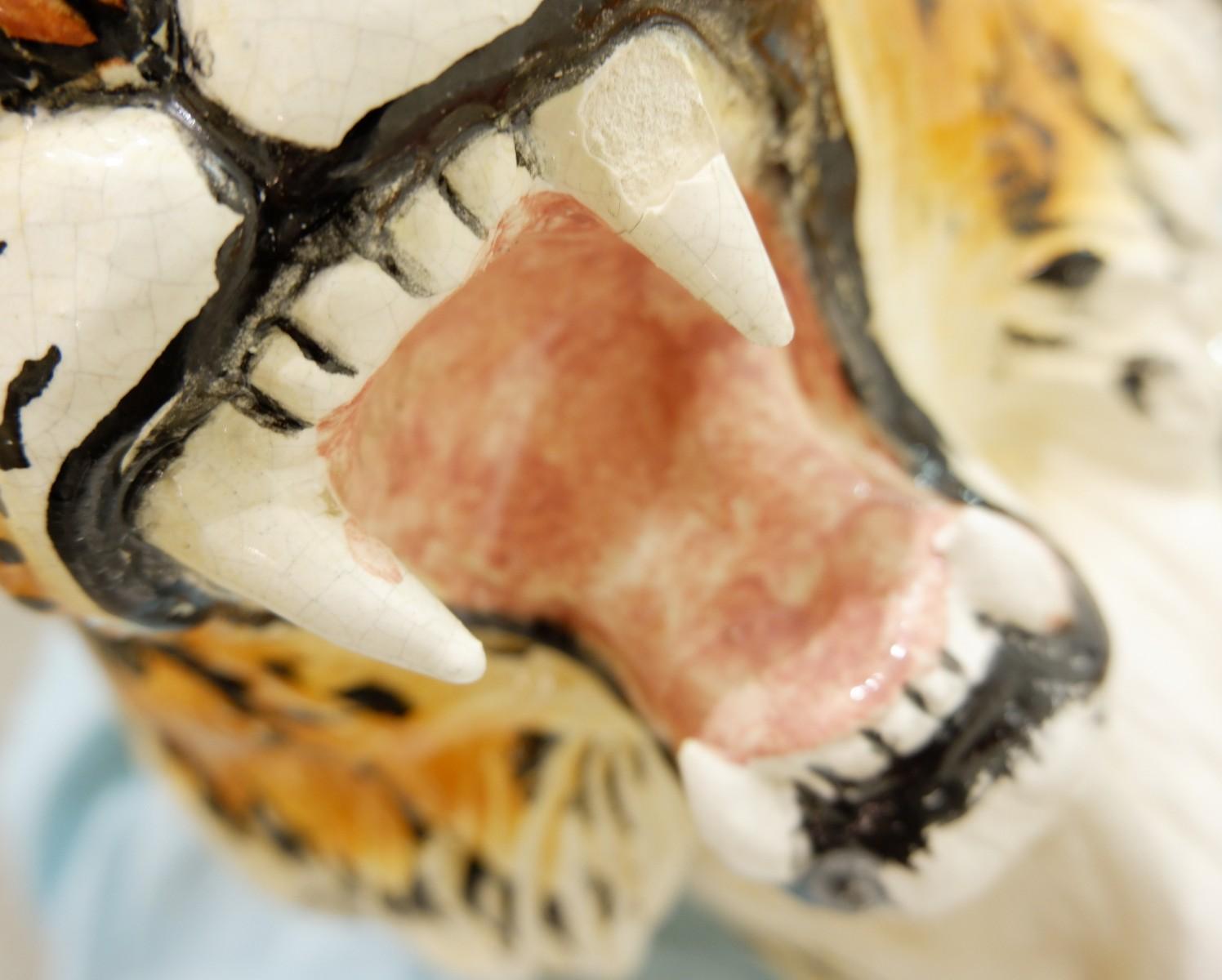 Pair of Large Italian Glazed Terracotta Tigers 1