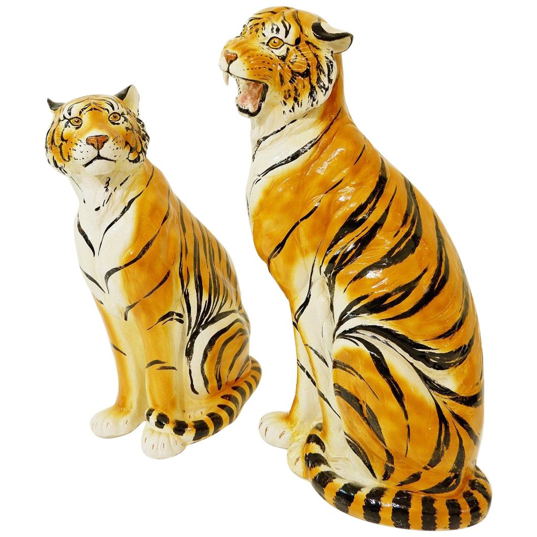 Glazed Italian Terracotta Roaring Tiger Statue