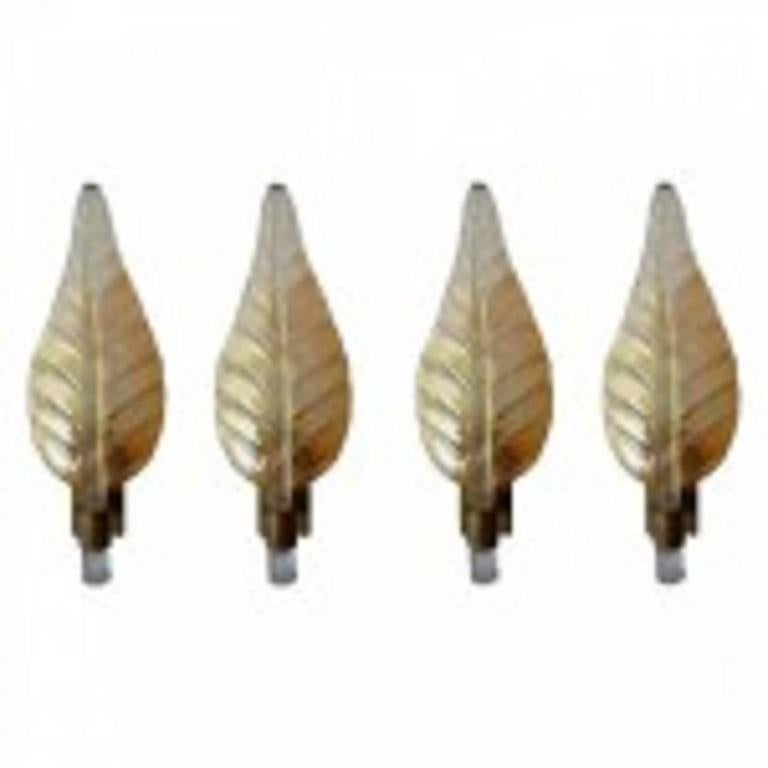 Italiano Coppia di grandi lampade italiane in vetro spolverato d'oro e foglie di bronzo, Barovier&Toso in vendita