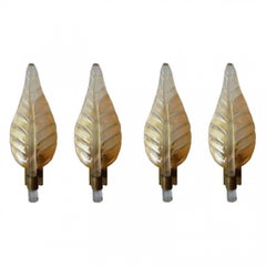 Paire de grandes appliques italiennes en verre poudré d'or et feuilles de bronze, Barovier & Toso