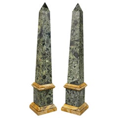 Pair of Large Italian Grand Tour Verde Antico and Siena Marble Obelisks