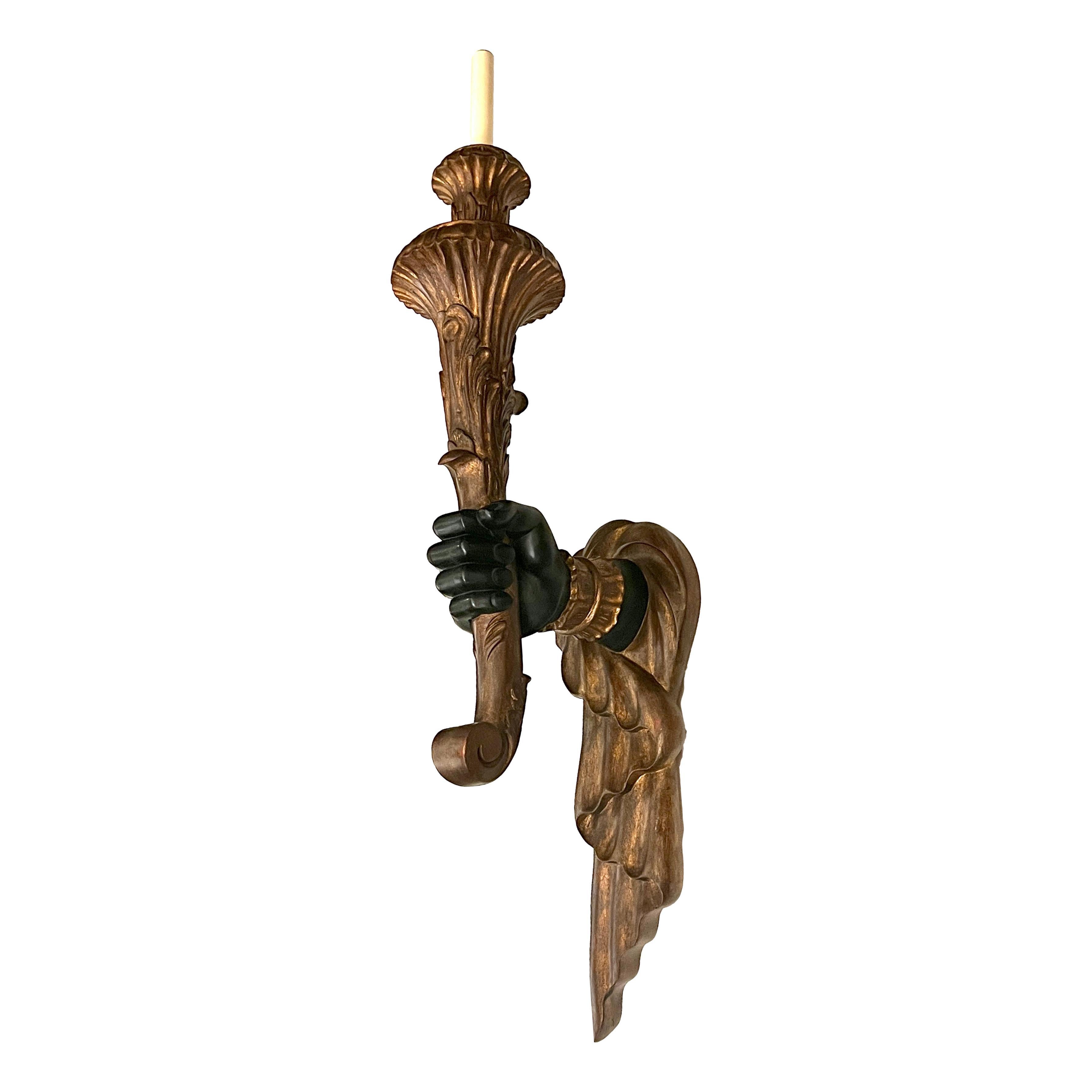 Wood Pair of Large Italian Hand Sconces For Sale