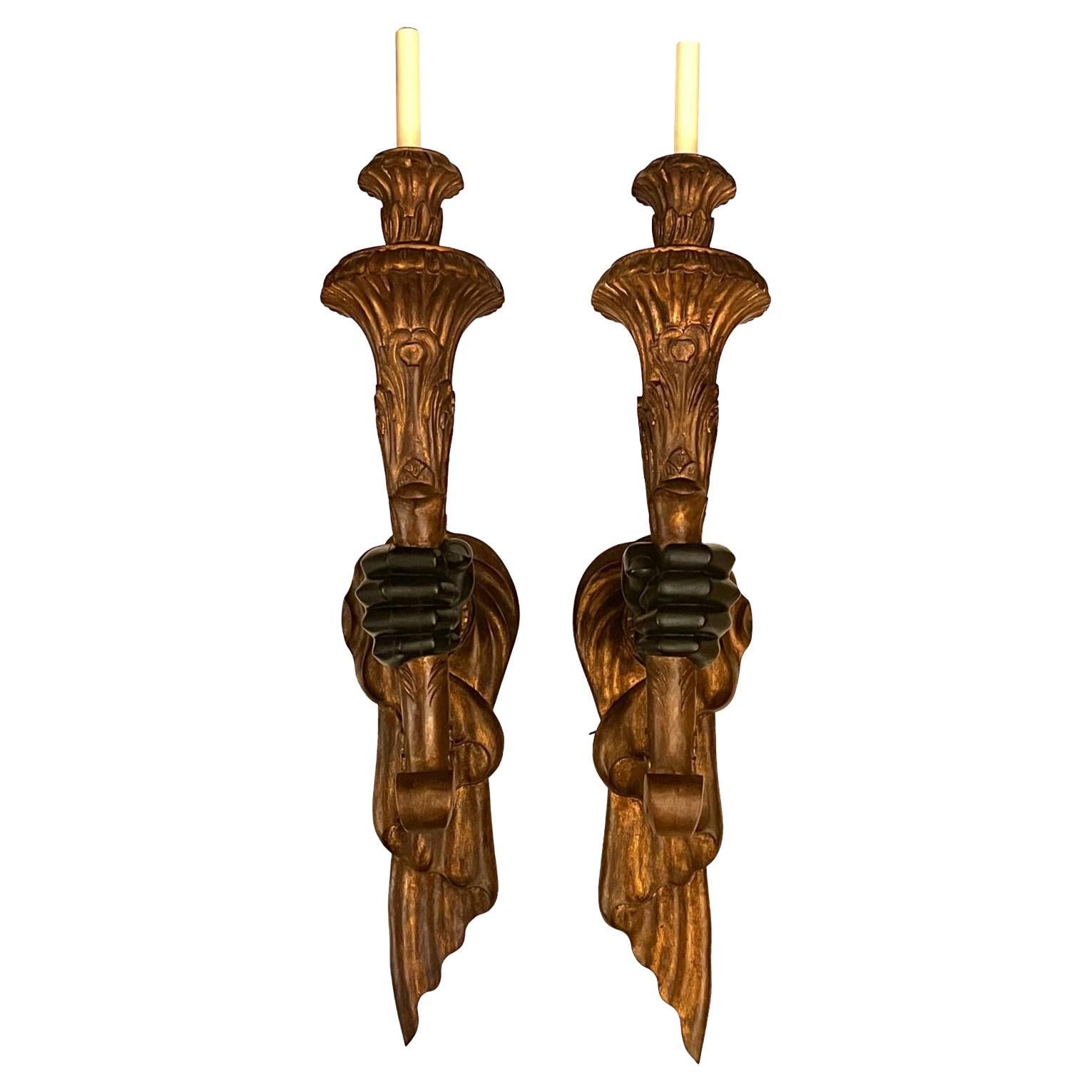 Pair of Large Italian Hand Sconces For Sale