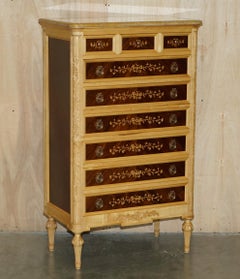 PAIR OF LARGE ITALIAN HARDWWOOD & WALNUT MARBLE TOPPED TALLBOY CHESTS OF DRAWERs