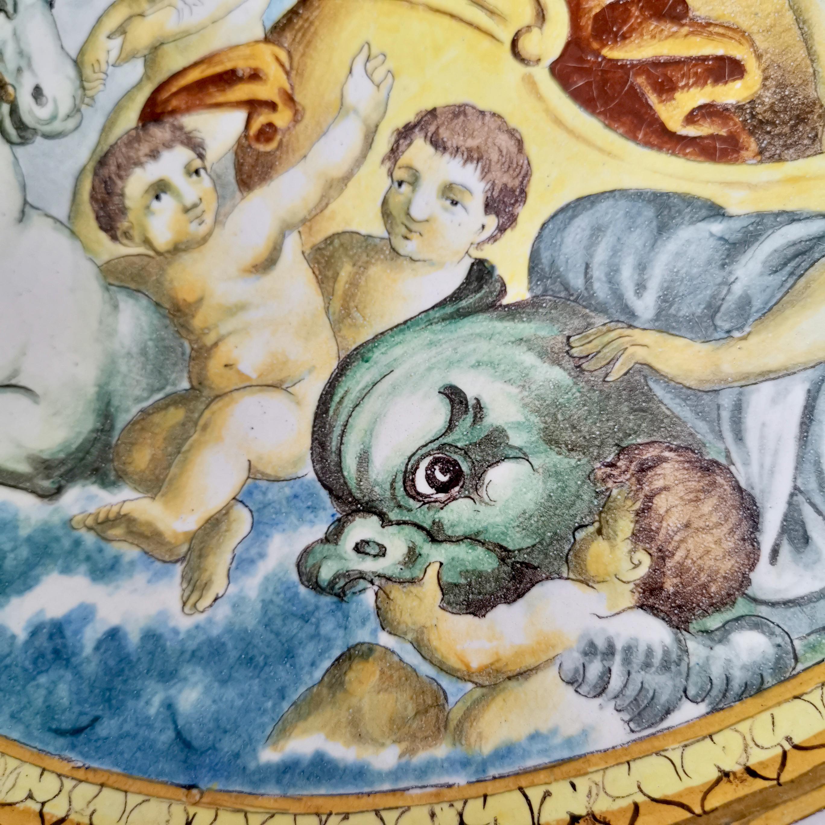 Pair of Large Italian Maiolica Chargers, Venus and Neptune, 19th Century In Good Condition In London, GB