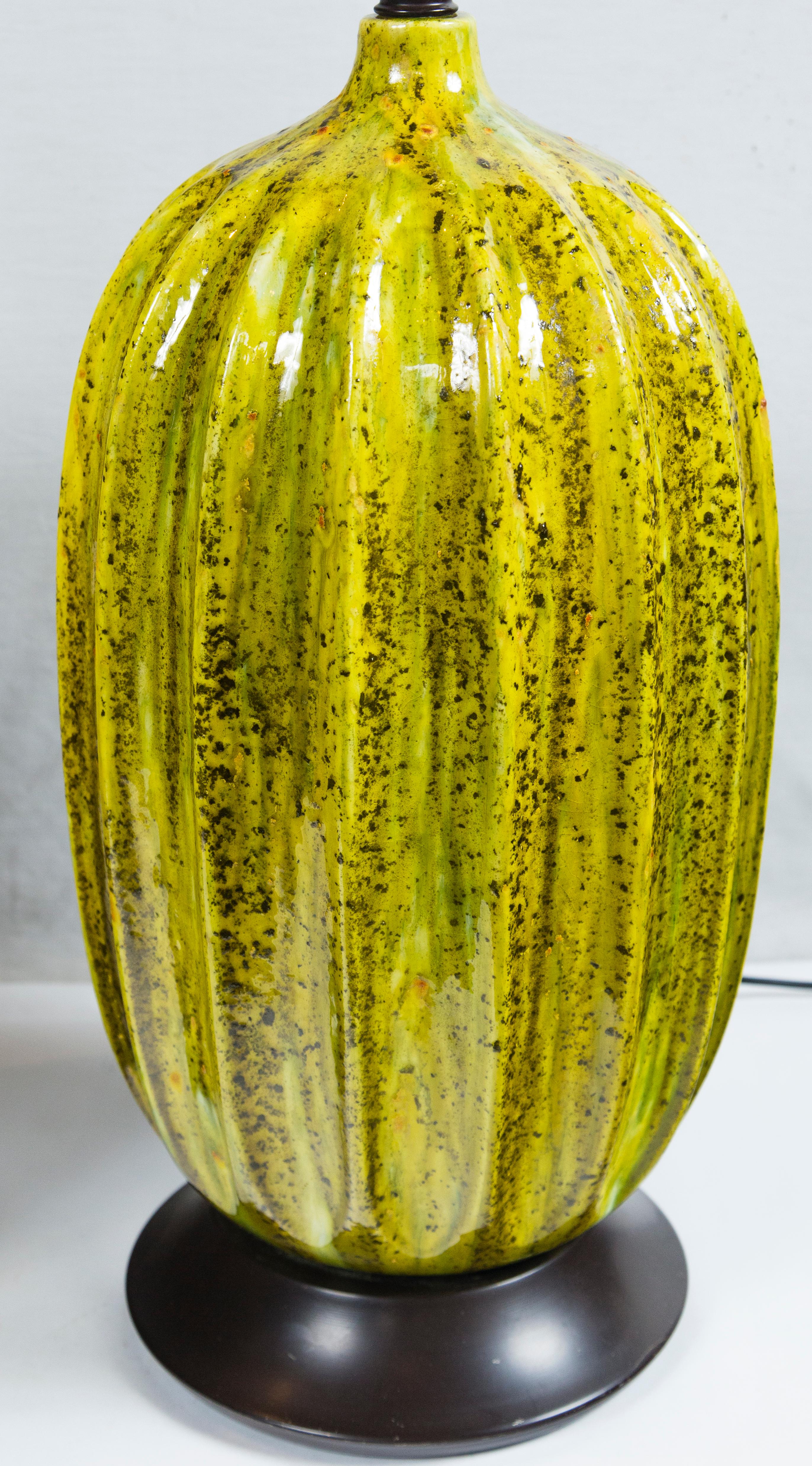 Pair of Large Italian Melon Form Ceramic Lamps, circa 1960 In Excellent Condition For Sale In Stamford, CT