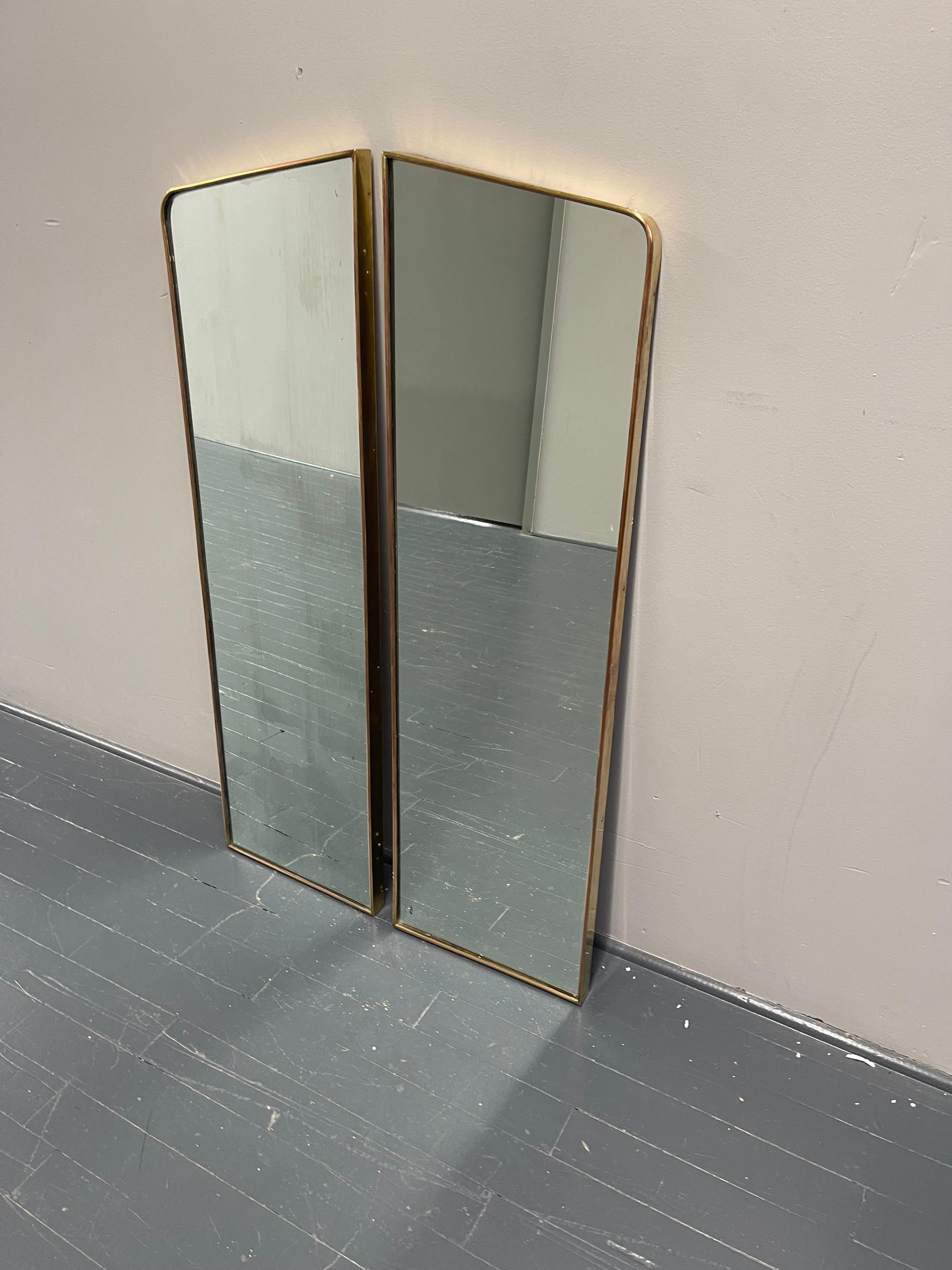 Pair of Large Italian Mid Century Brass Frame Wall Mirrors 1950s For Sale 3