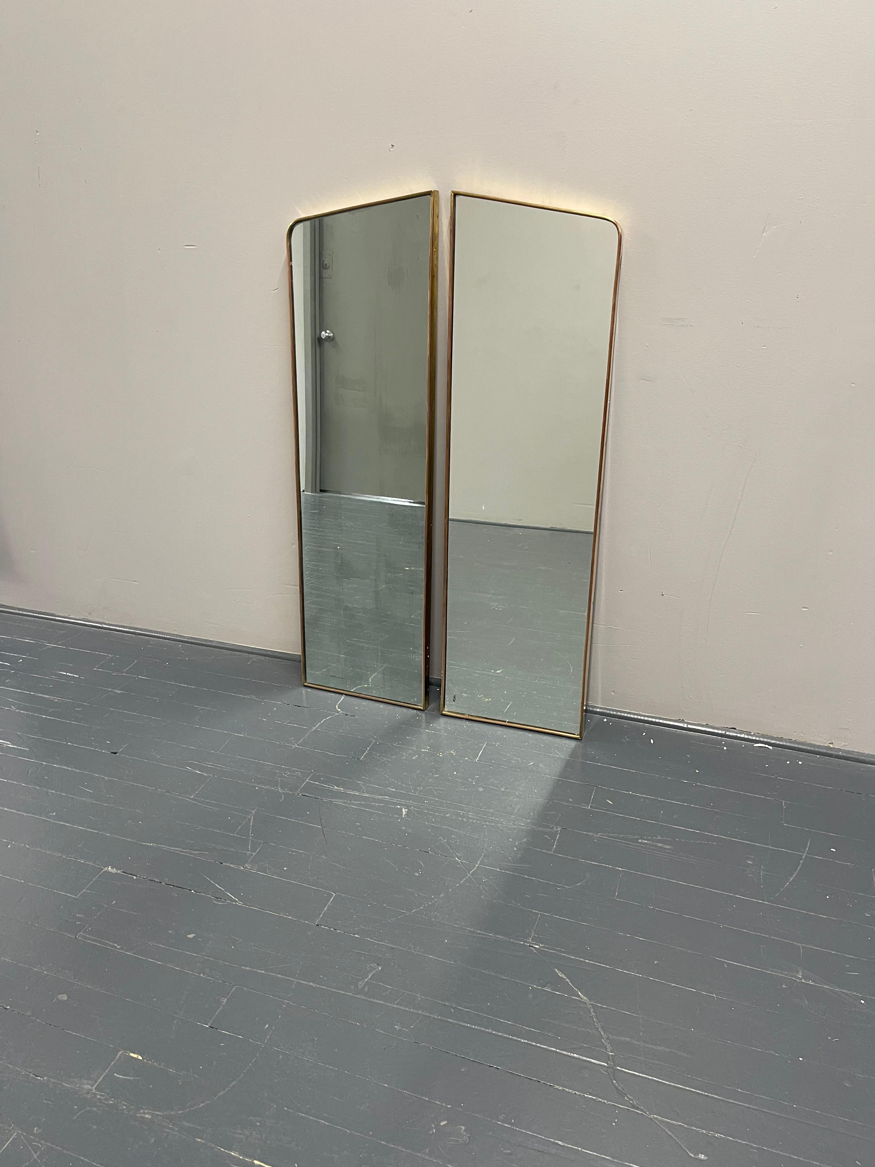 Pair of Large Italian Mid Century Brass Frame Wall Mirrors 1950s For Sale 4
