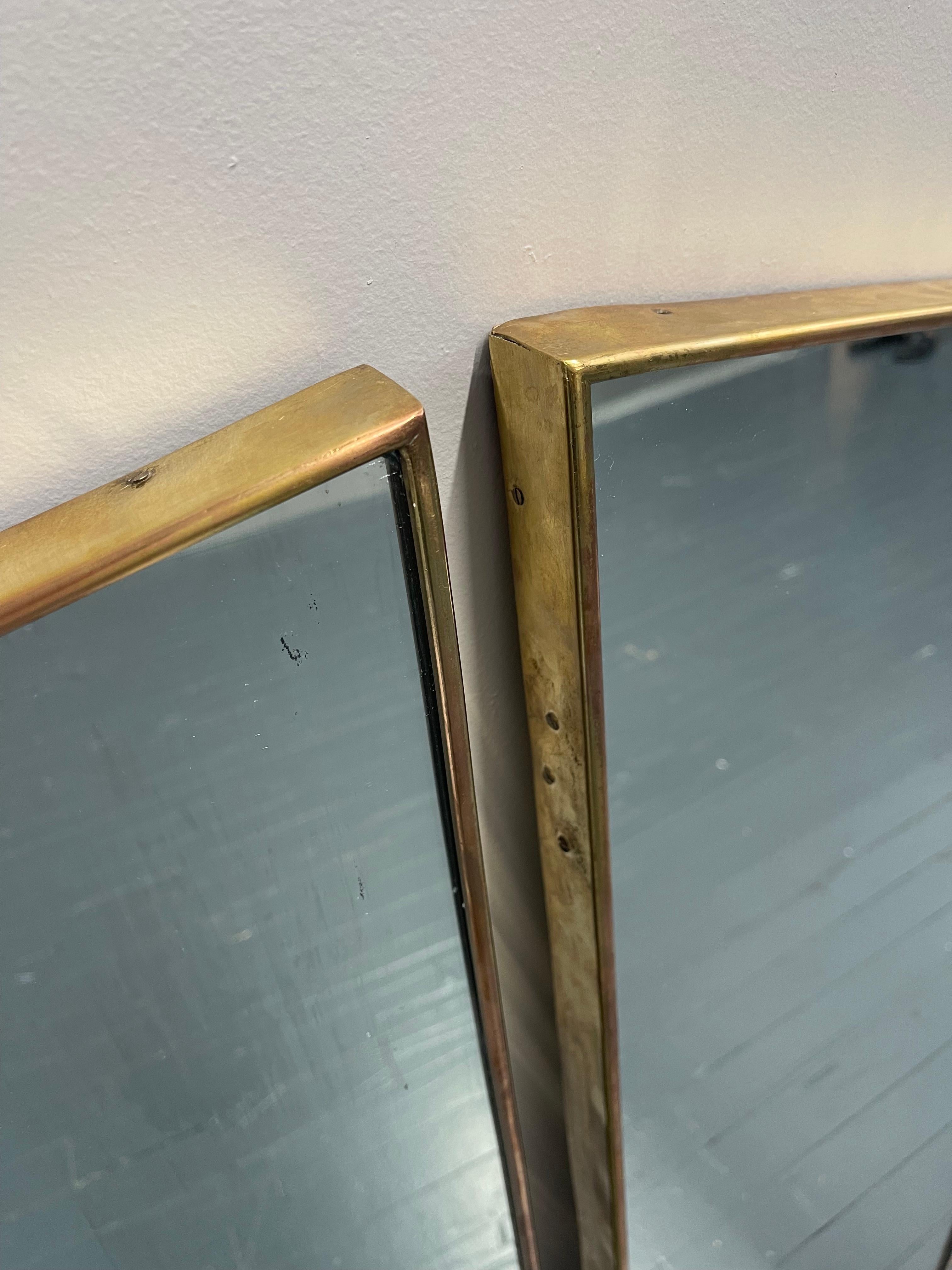 Pair of Large Italian Mid Century Brass Frame Wall Mirrors 1950s For Sale 5