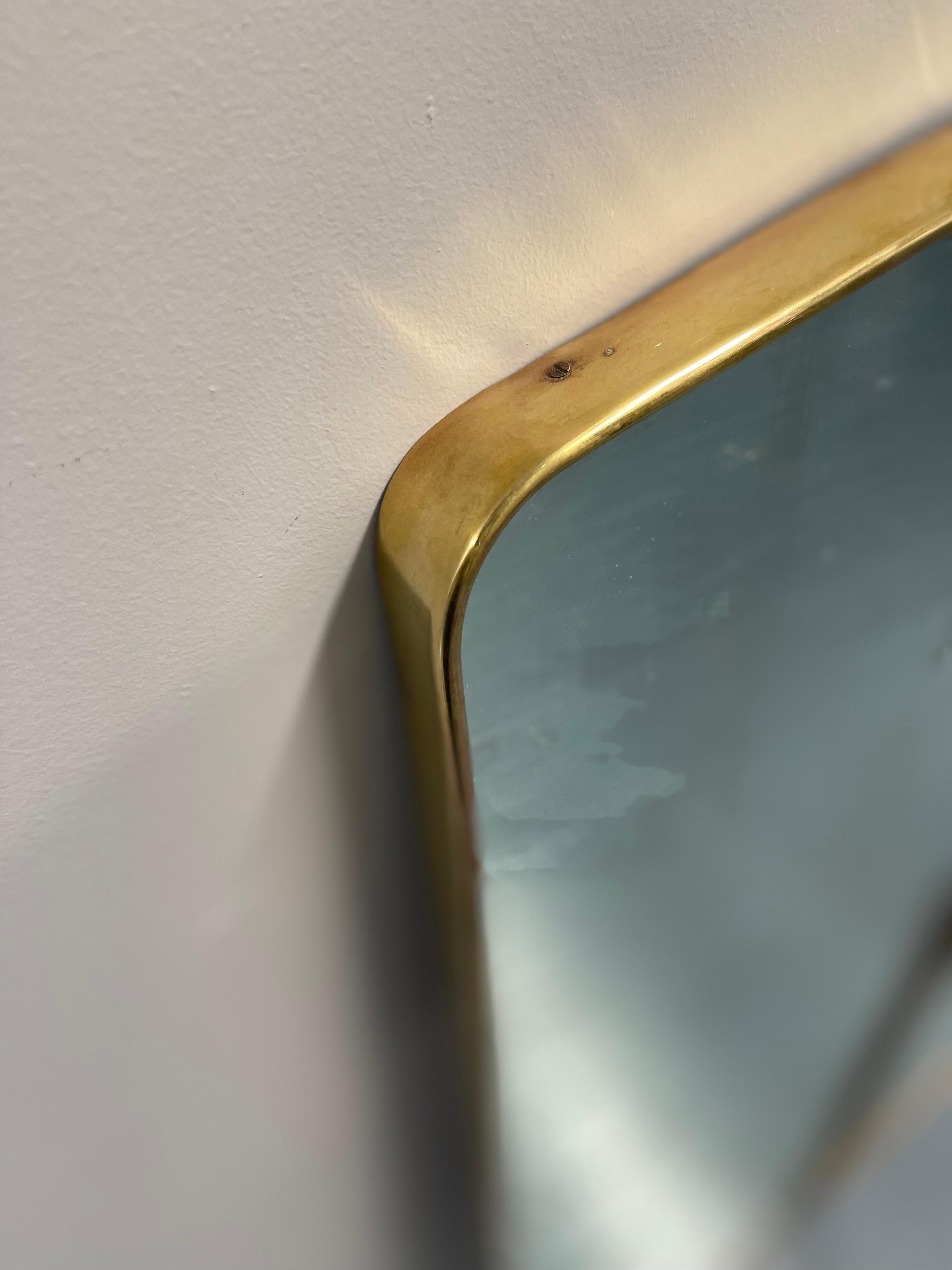 Pair of Large Italian Mid Century Brass Frame Wall Mirrors 1950s For Sale 6