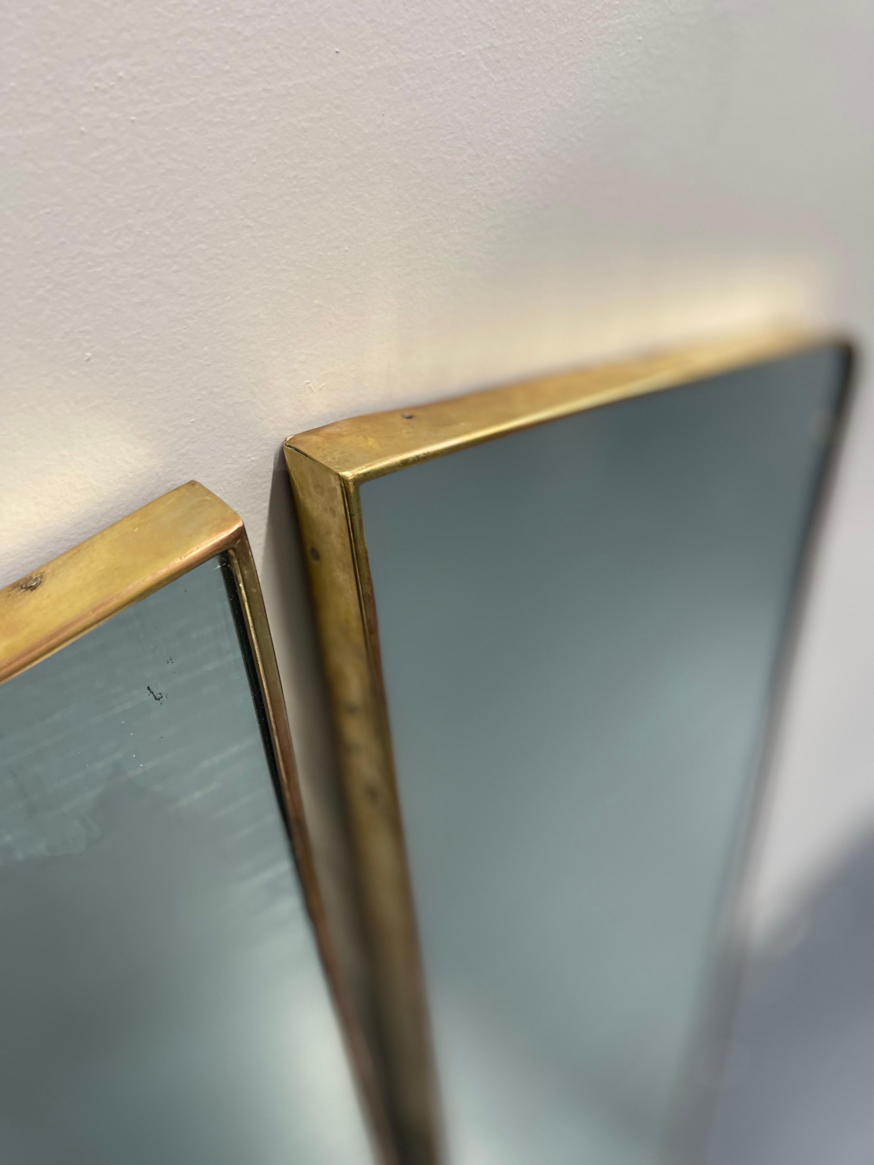 Pair of Large Italian Mid Century Brass Frame Wall Mirrors 1950s For Sale 7