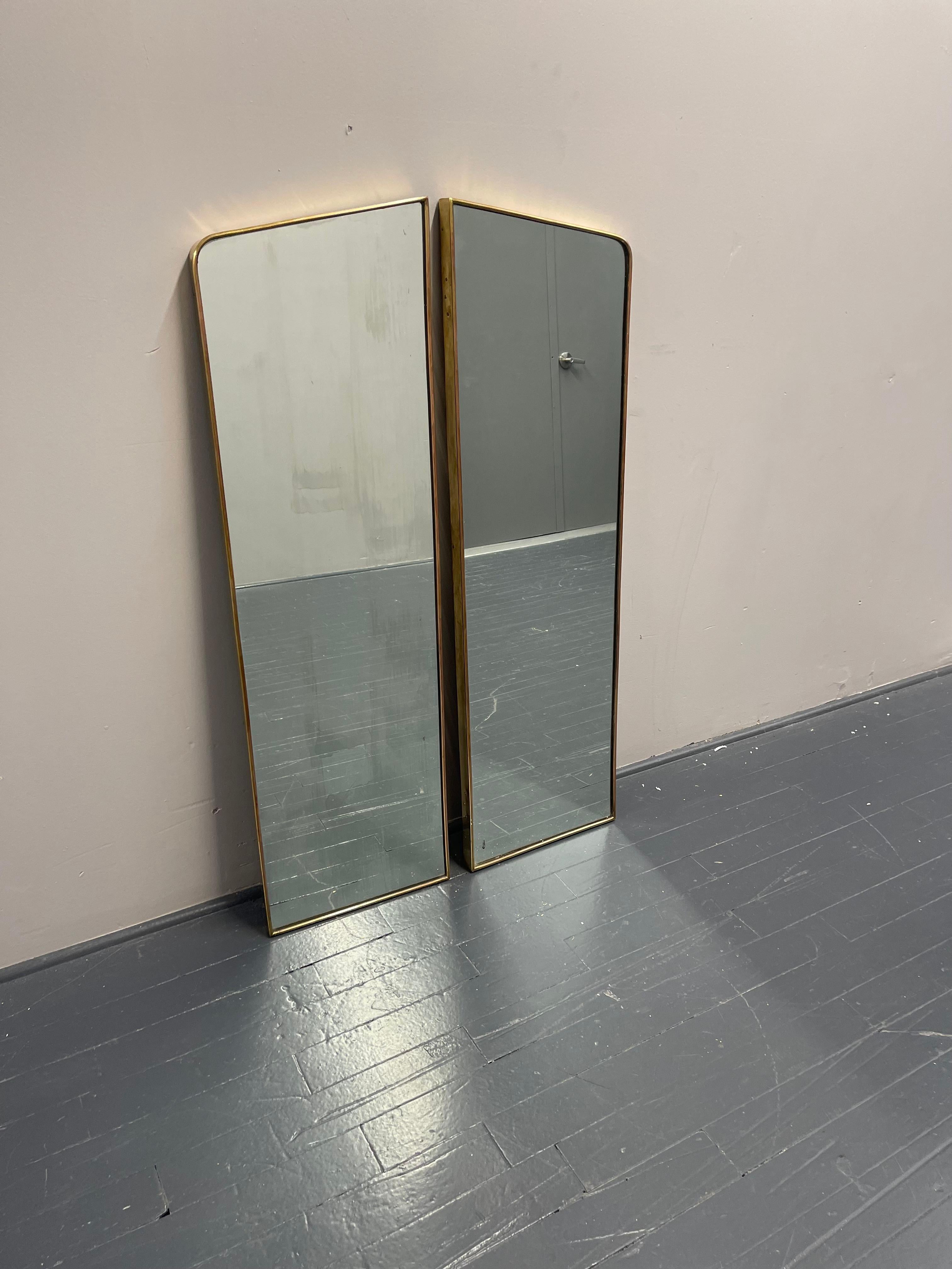 Pair of Large Italian Mid Century Brass Frame Wall Mirrors 1950s For Sale 8
