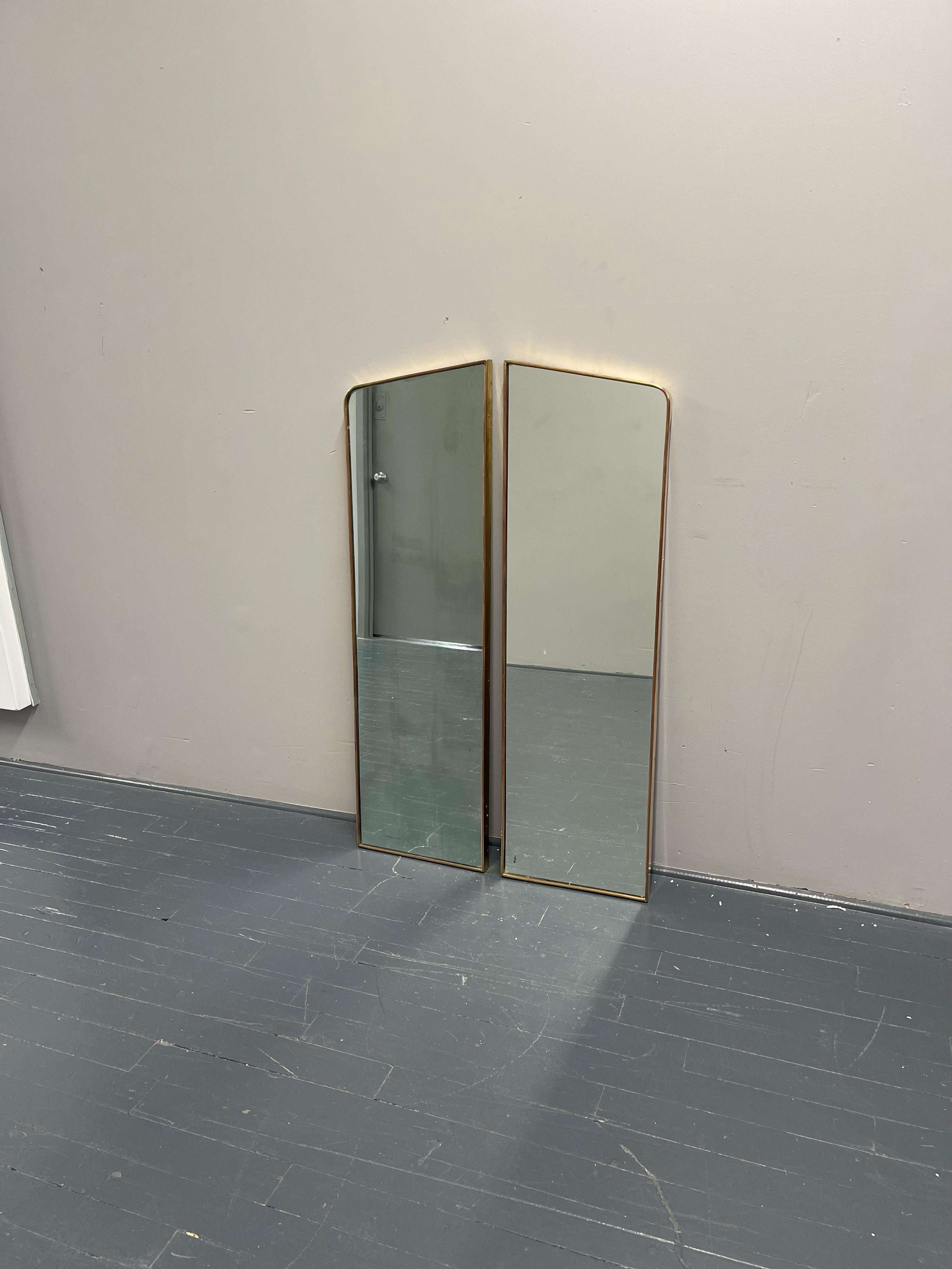 Pair of Large Italian Mid Century Brass Frame Wall Mirrors 1950s For Sale 9