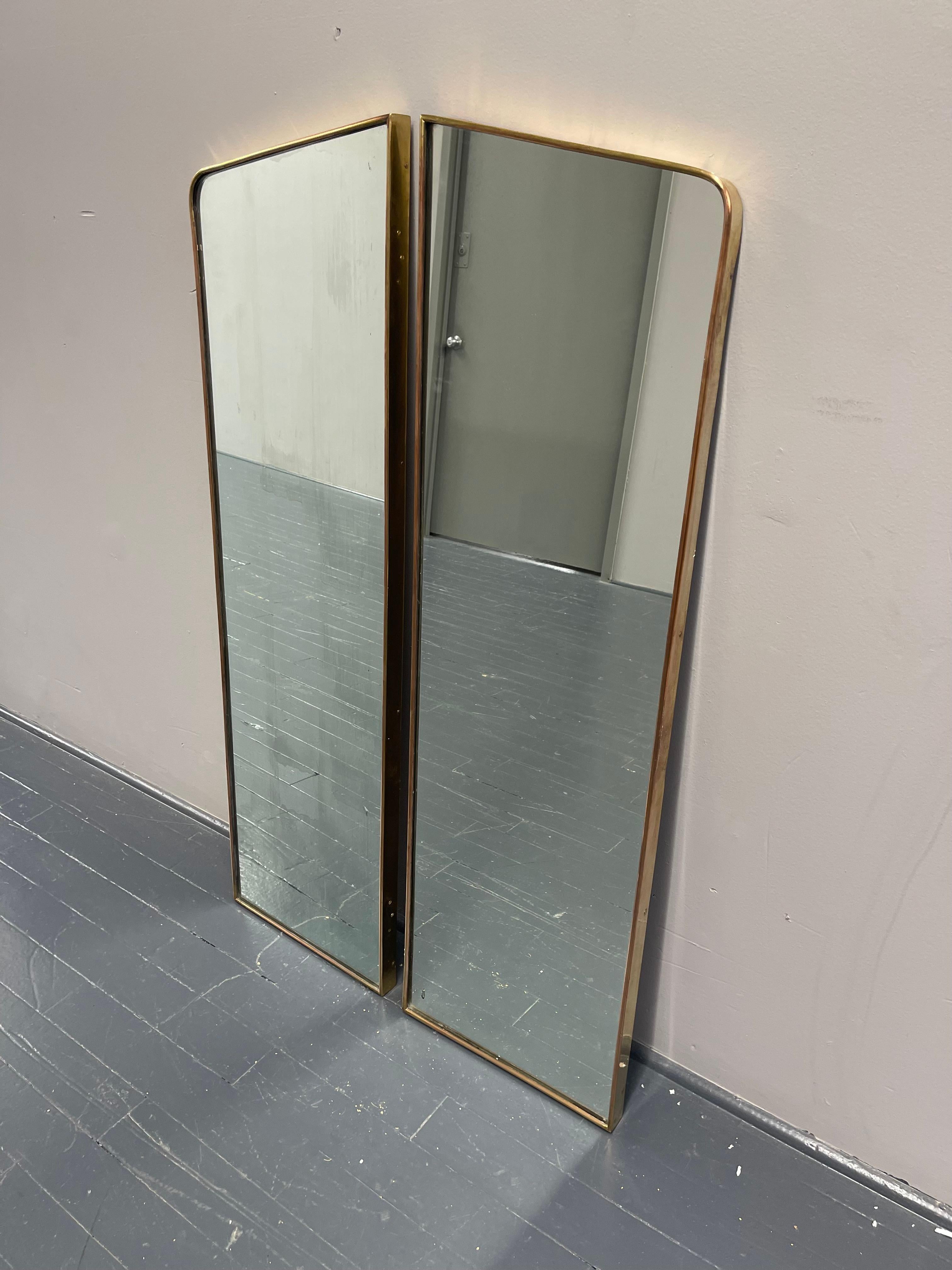 Pair of Large Italian Mid Century Brass Frame Wall Mirrors 1950s For Sale 10