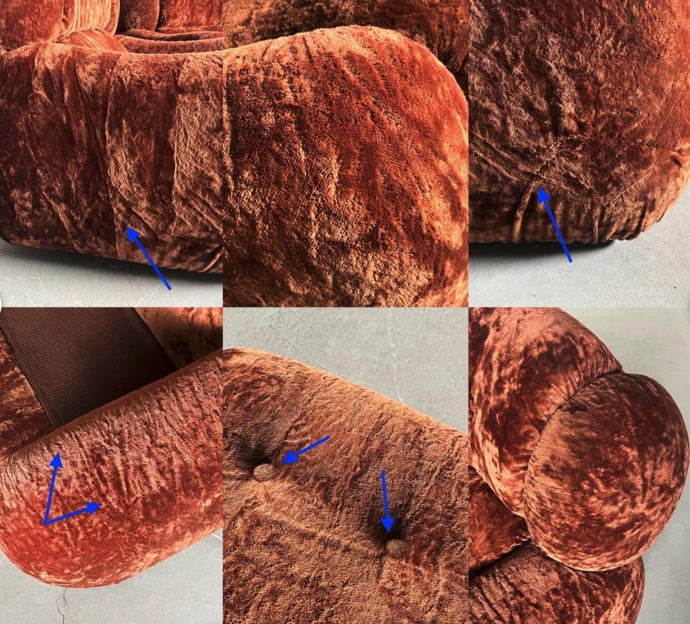 Paire de grands fauteuils nuage italiens du milieu du siècle en tissu brun foncé, années 1970 en vente 5