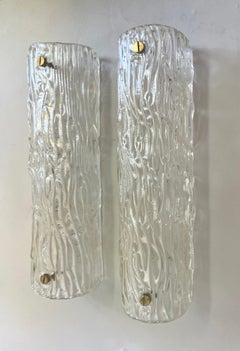 Coppia di grandi lampade da parete "Bambu" in vetro di Murano della metà del secolo scorso di Venini