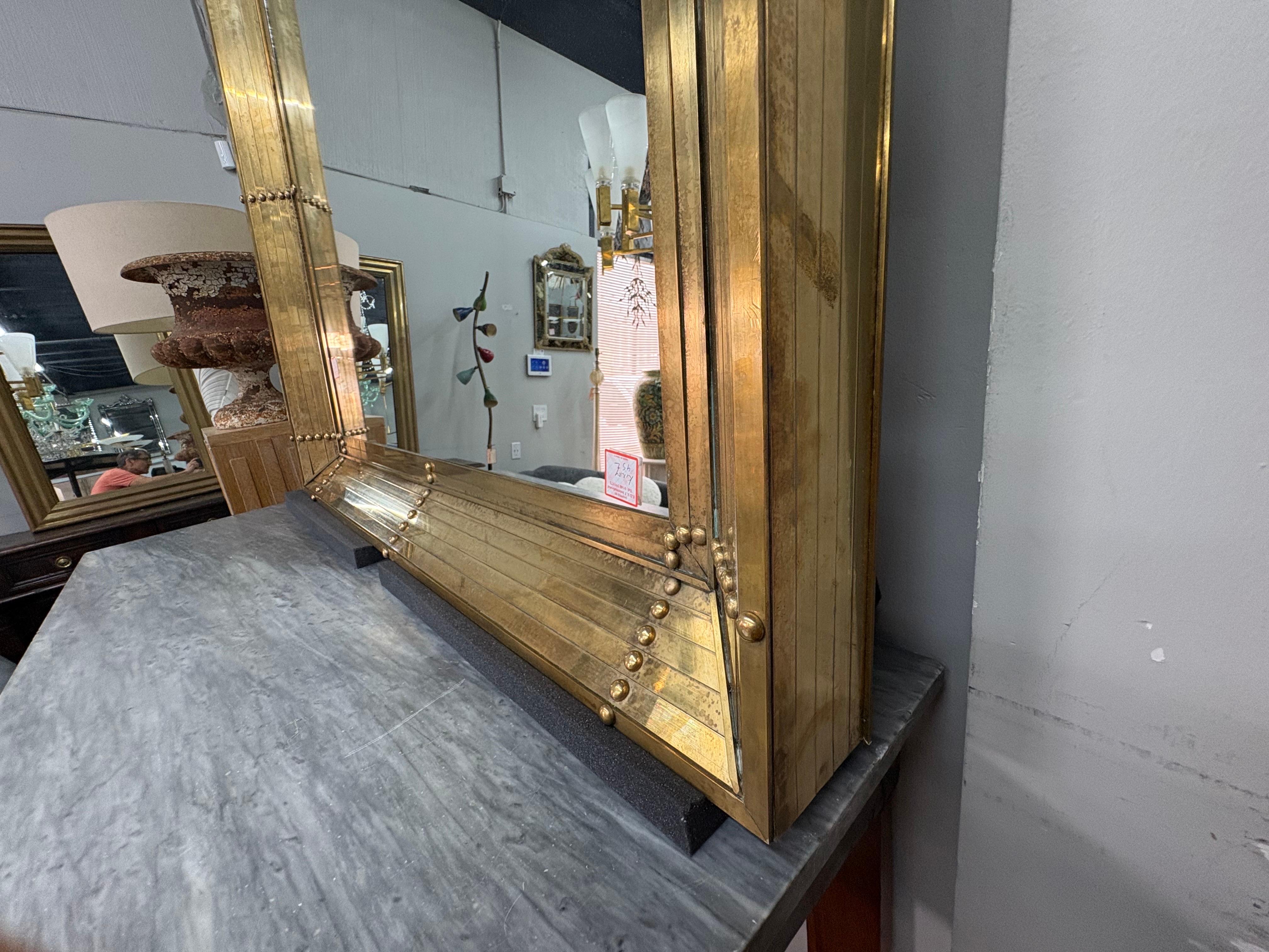 Pair Of Large Italian Modern Square Bronze Mirrors For Sale 5