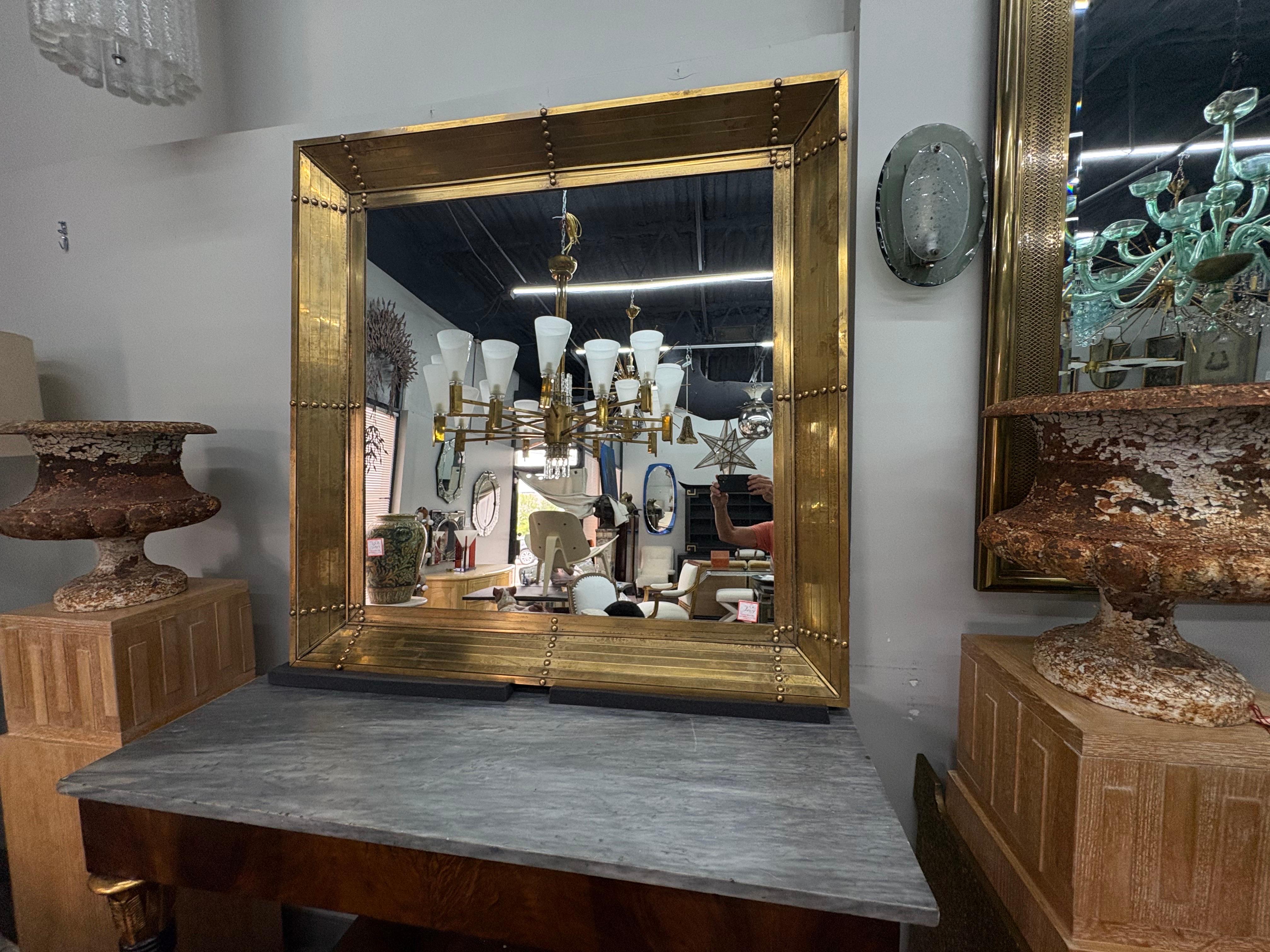 Mid-Century Modern Pair Of Large Italian Modern Square Bronze Mirrors For Sale