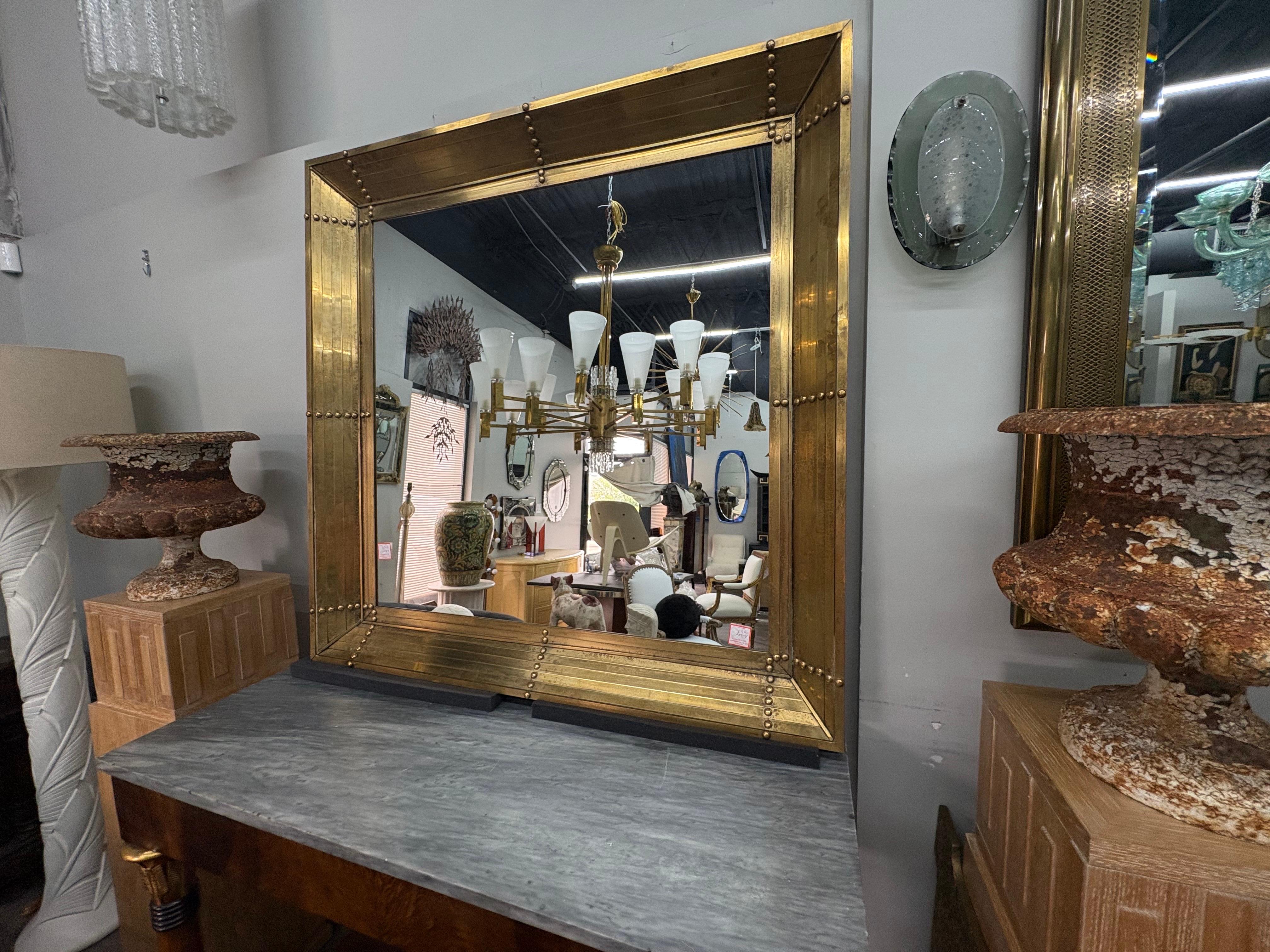 Pair Of Large Italian Modern Square Bronze Mirrors In Good Condition For Sale In Houston, TX