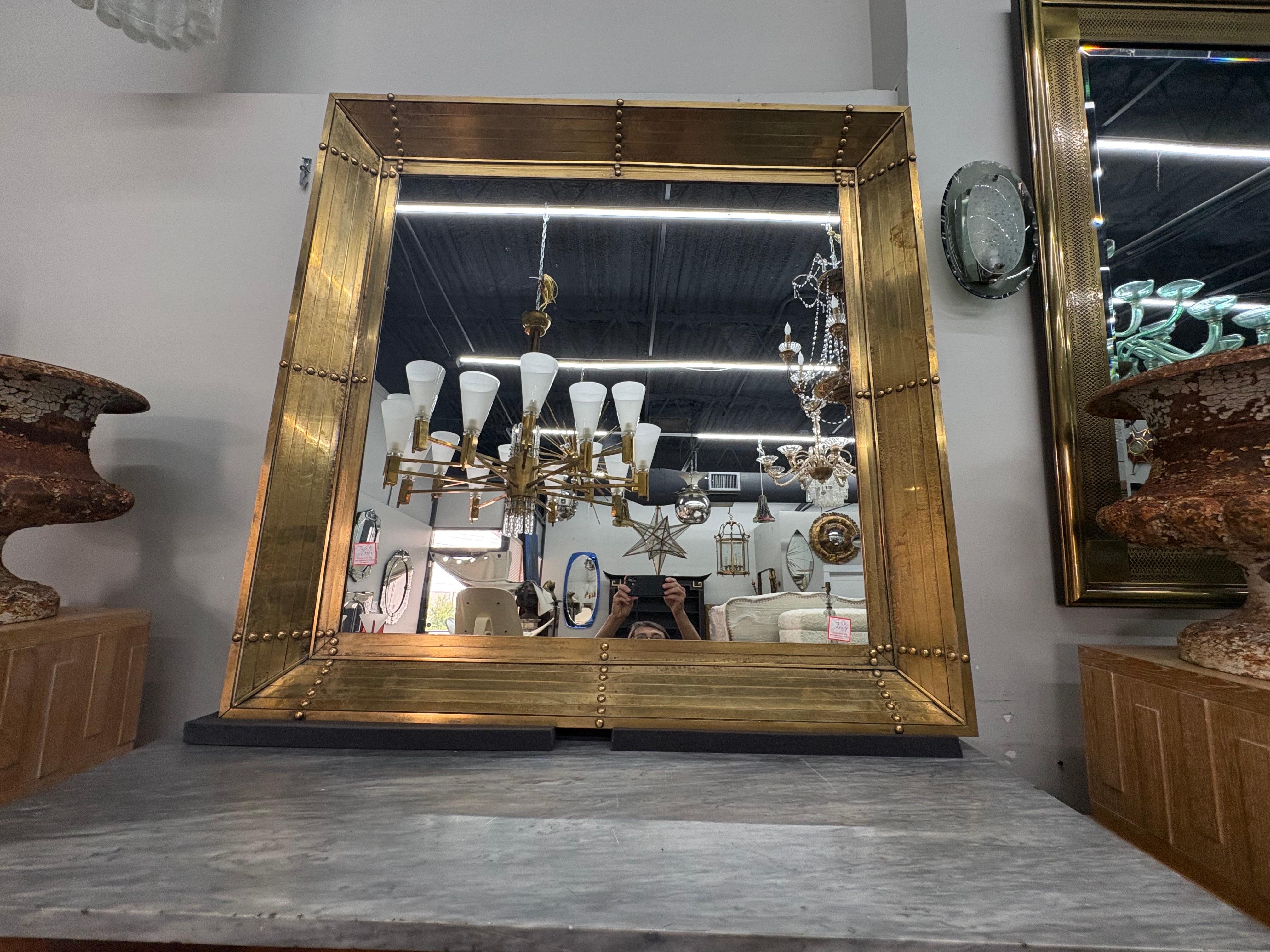 Pair Of Large Italian Modern Square Bronze Mirrors For Sale 1